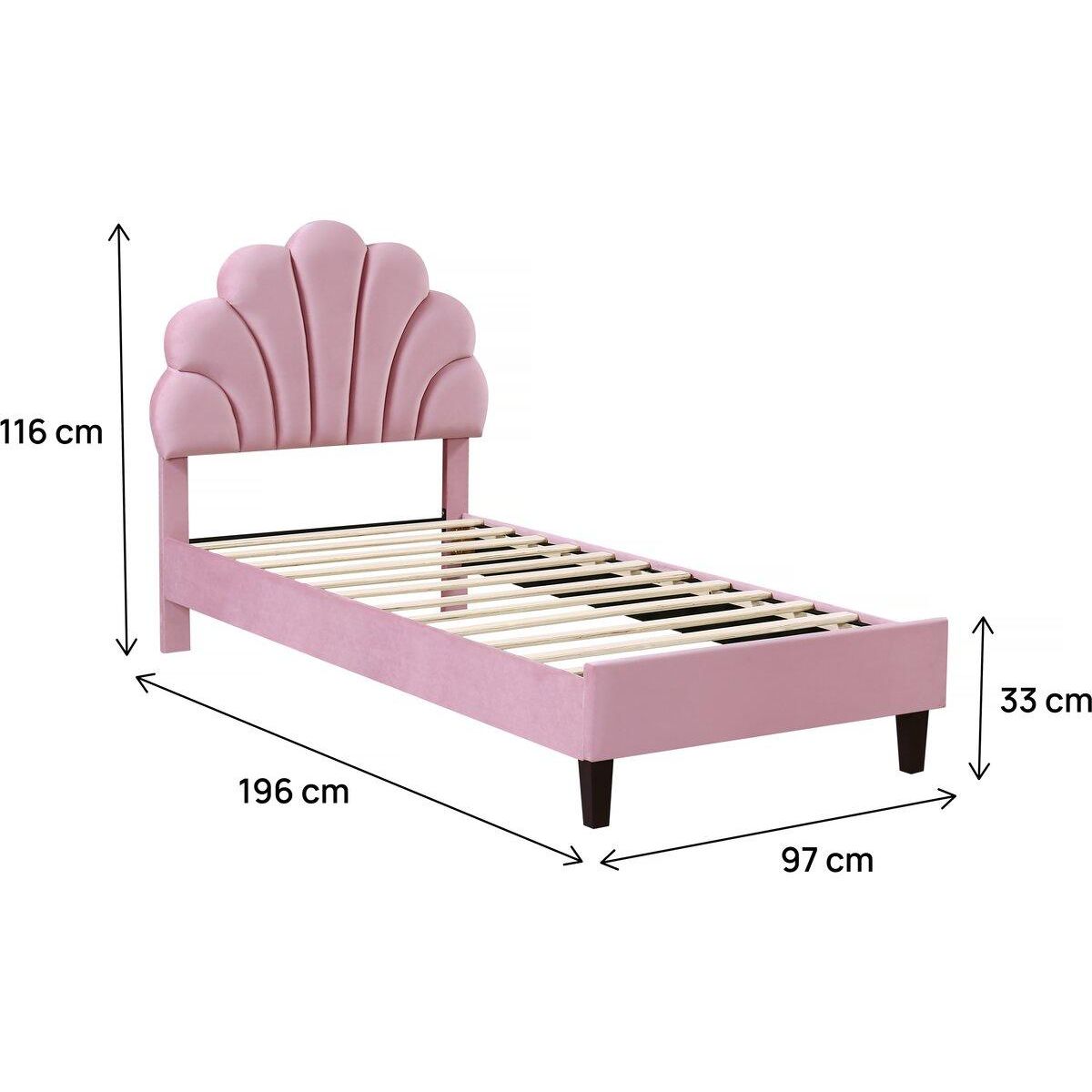 Habitat et Jardin Lit coquillage en velours  Manon  - 90 x 190 cm - Rose