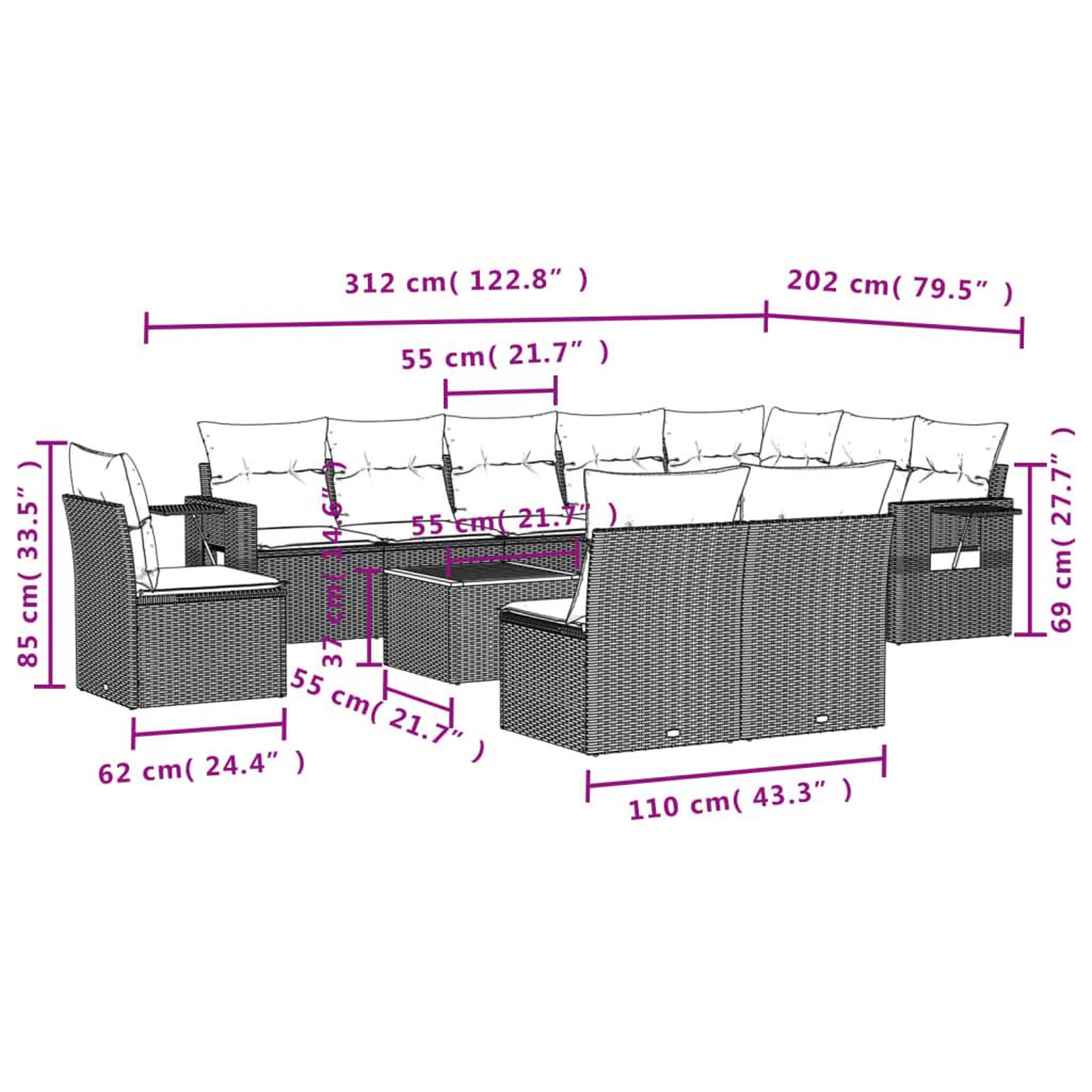 Voir la diapositive 6 : VIDAXL Salon de jardin 11 pcs avec coussins noir resine tressee
