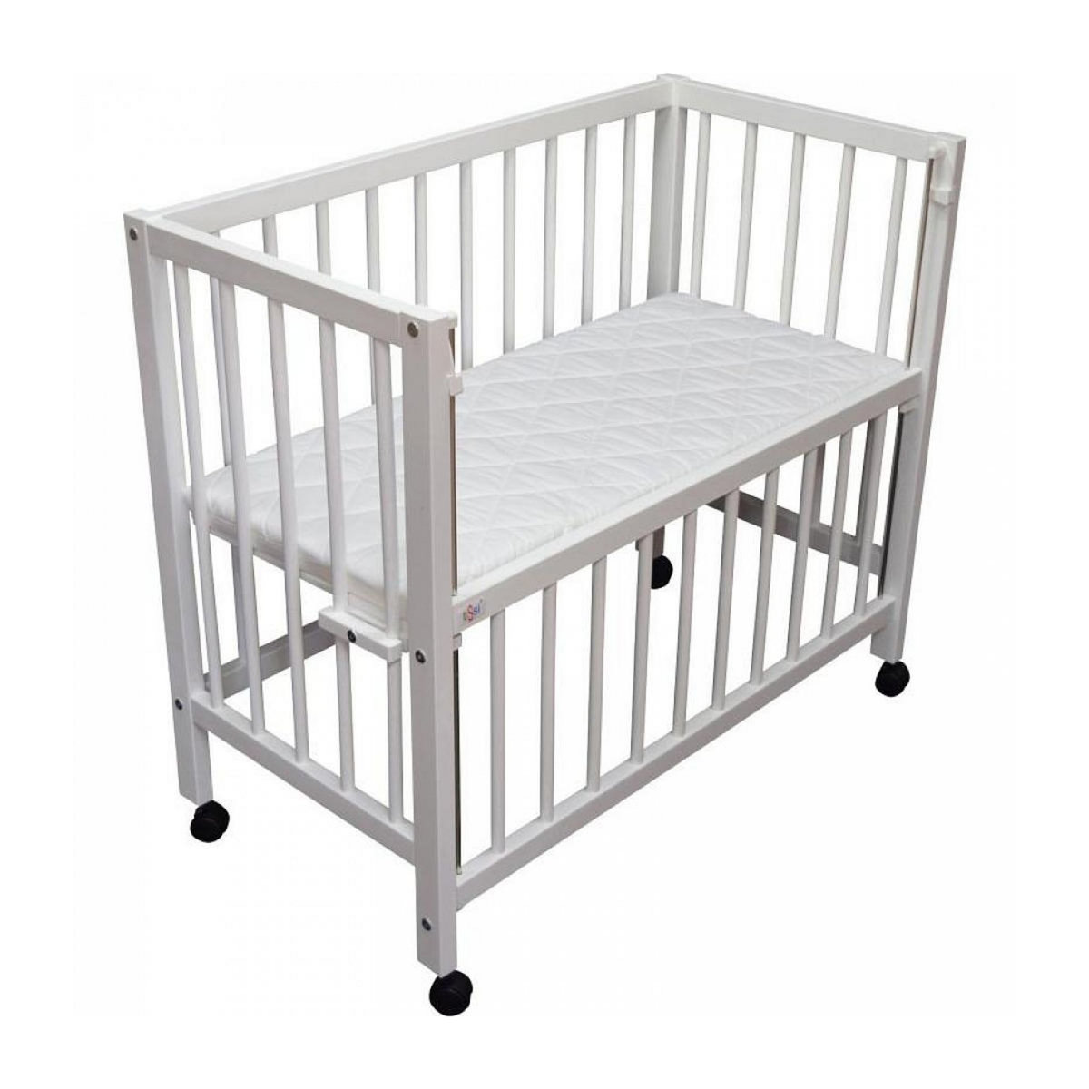 TISSI Lit bébé à barreaux cododo en hêtre massif blanc 40x90 cm