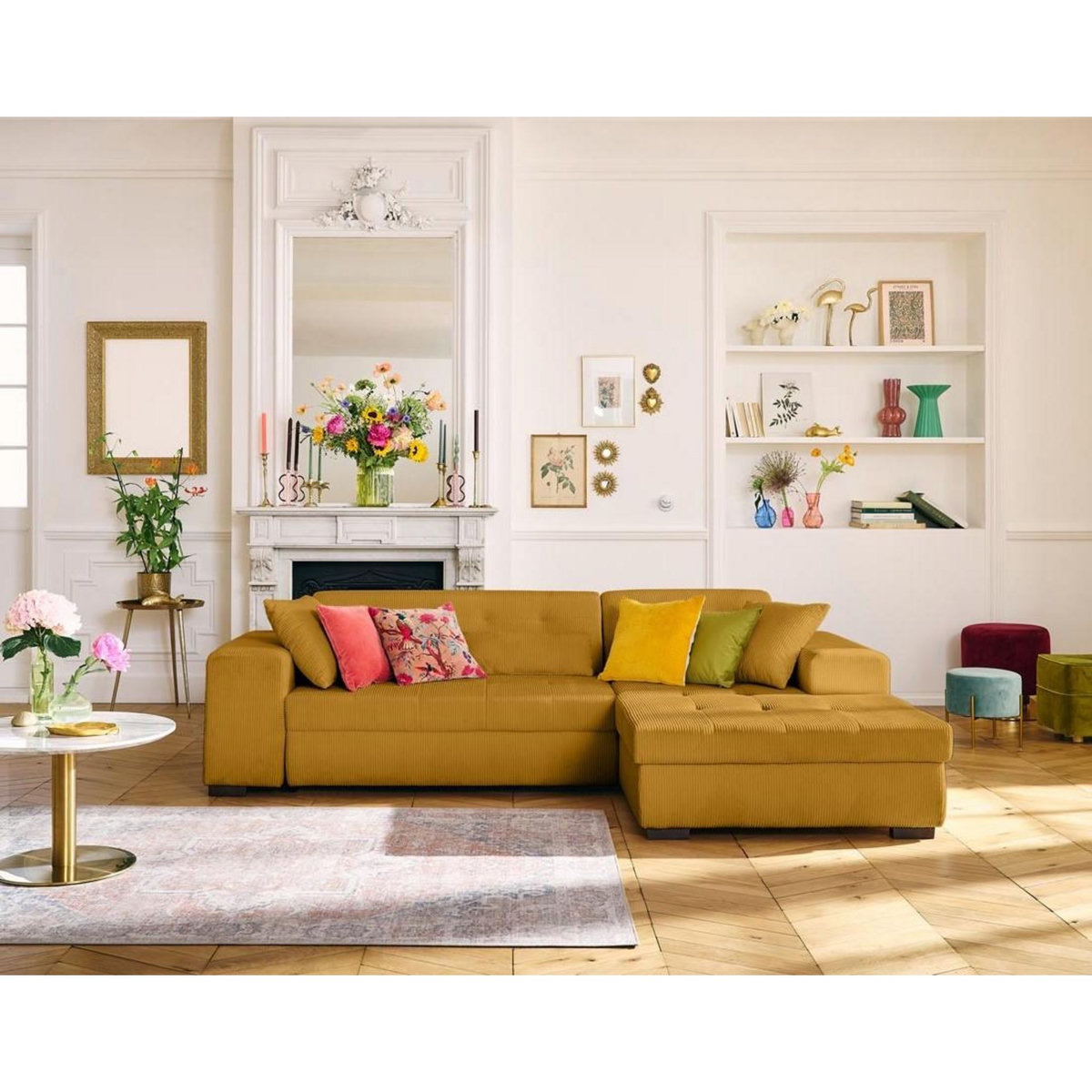 LISA DESIGN Vermont - canapé d'angle droit - 4 places - convertible avec coffre - en velours côtelé