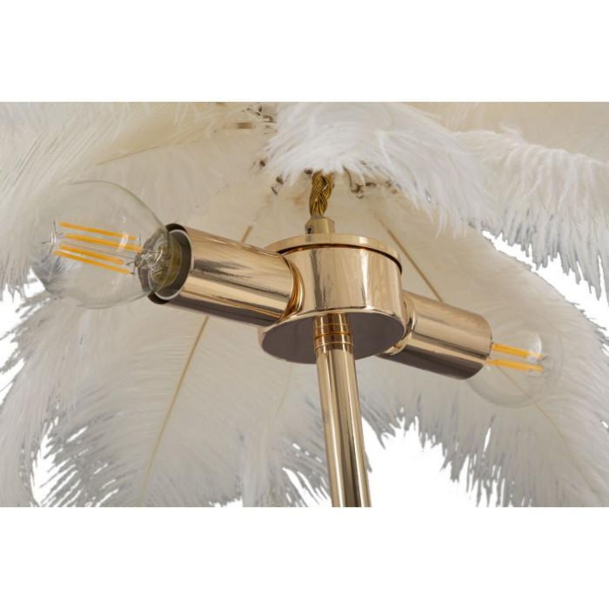 Paris Prix Lampe à Poser Imitation Plume  Palm  60cm Or & Blanc