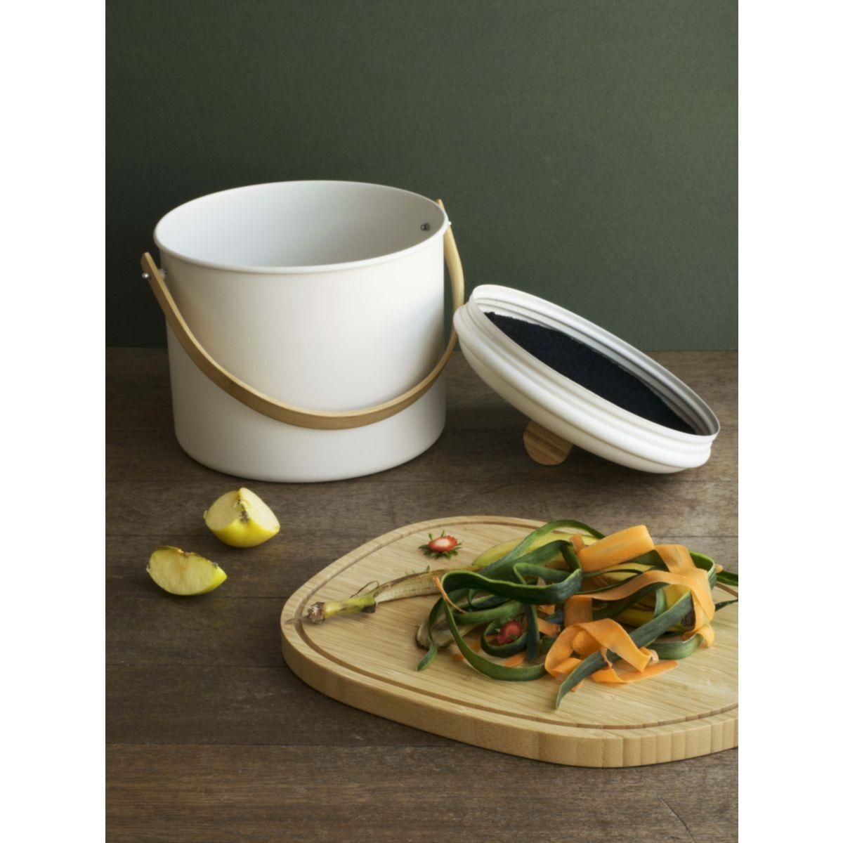 PEBBLY Seau à compost 7L, en métal et bambou