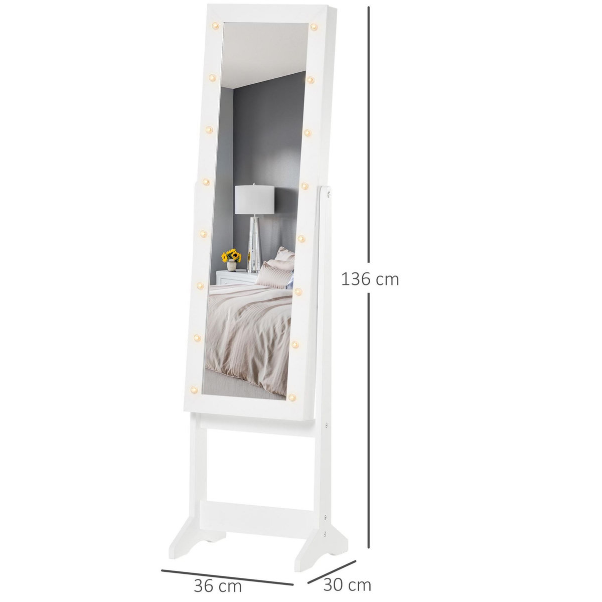 HOMCOM Armoire à bijoux armoire de rangement sur pied boîte à bijoux avec miroir multi-rangement éclairage LED blanc