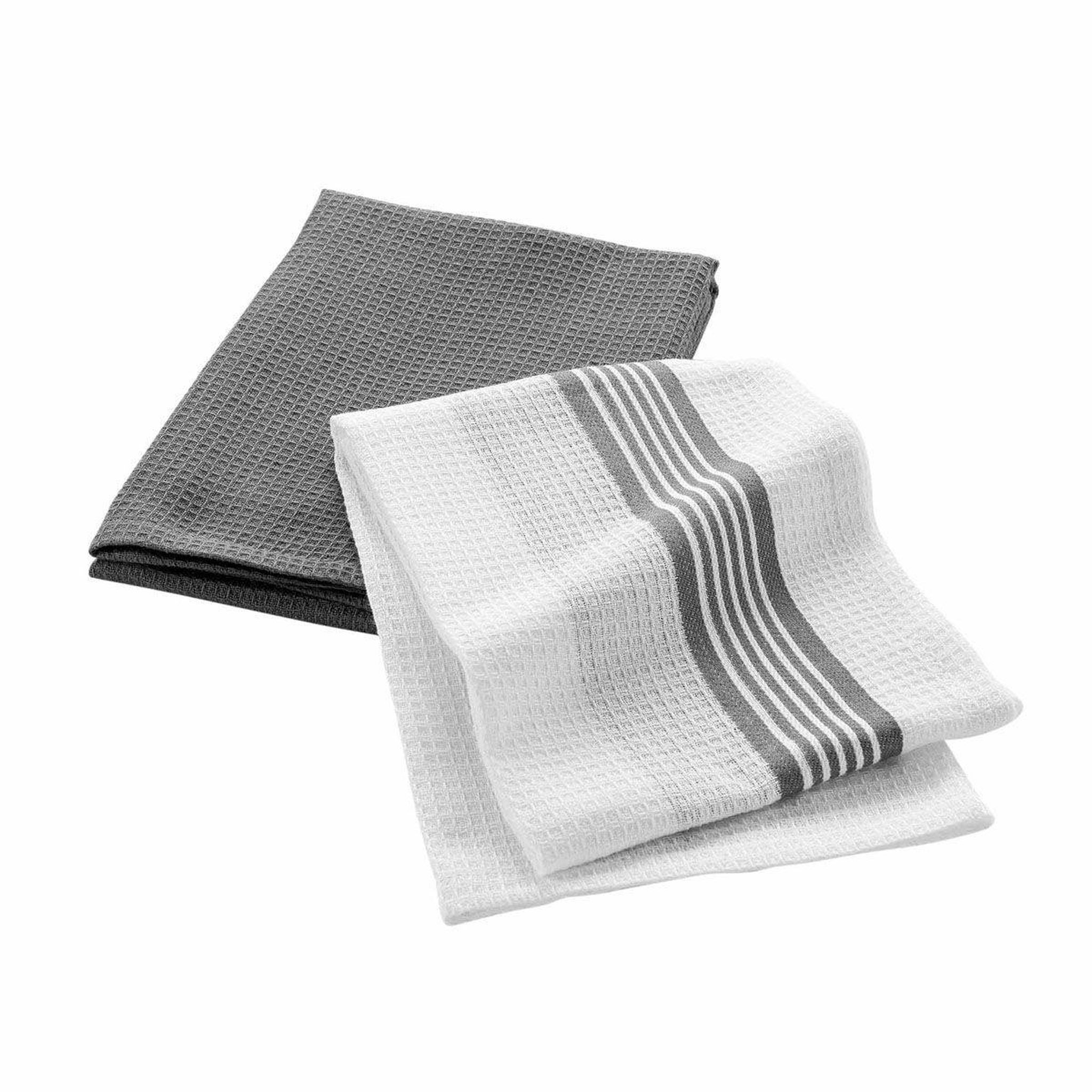 Douceur d'Intérieur Lot de 2 torchons nid d'abeille  grand chef  50x70cm blanc & gris