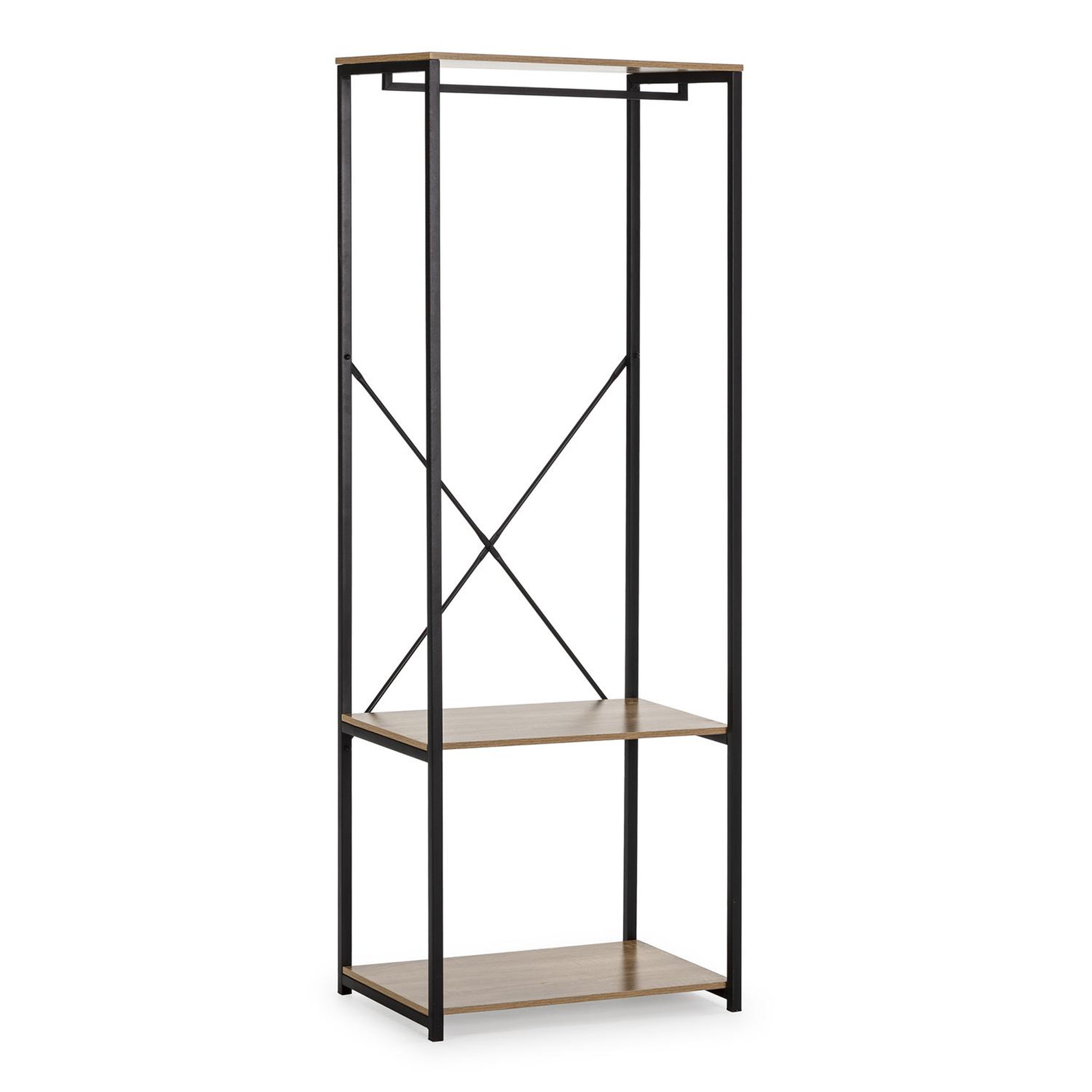 Voir la diapositive 1 : VS VENTA-STOCK Portemanteau Julia 2 étagères 1 barre, couleur chêne/noir
