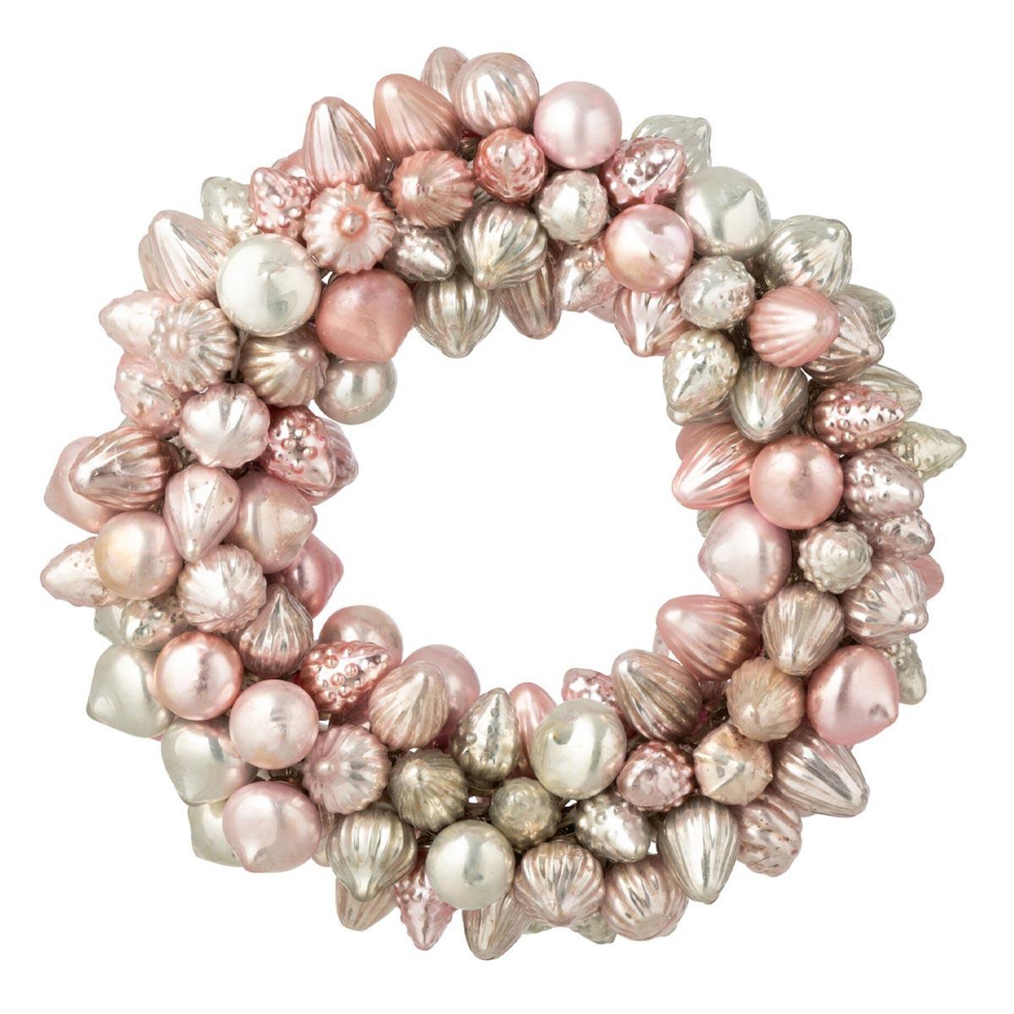 J-LINE Couronne boules de noël  verre  30cm rose clair