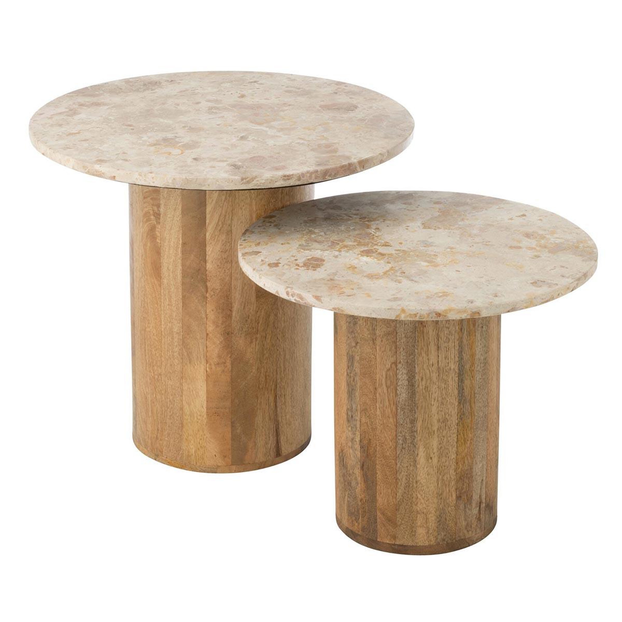 J-LINE Lot de 2 tables basses en marbre  eula  56cm beige