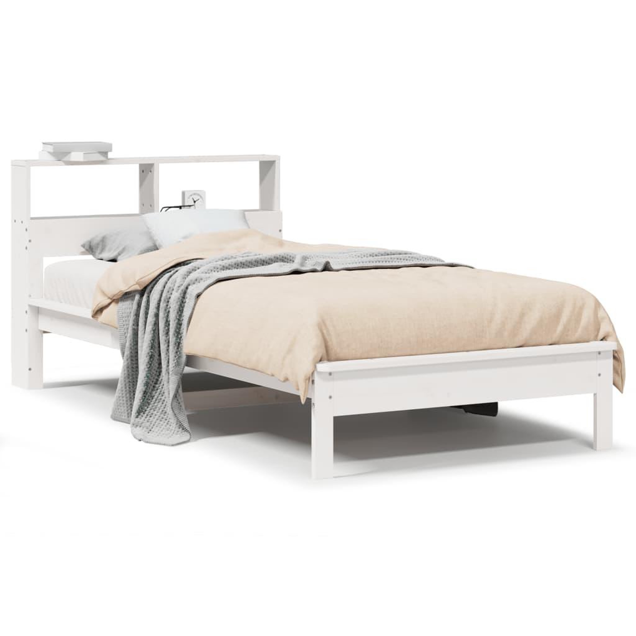 Voir la diapositive 2 : VIDAXL Lit bibliotheque sans matelas blanc 100x200 cm bois pin massif