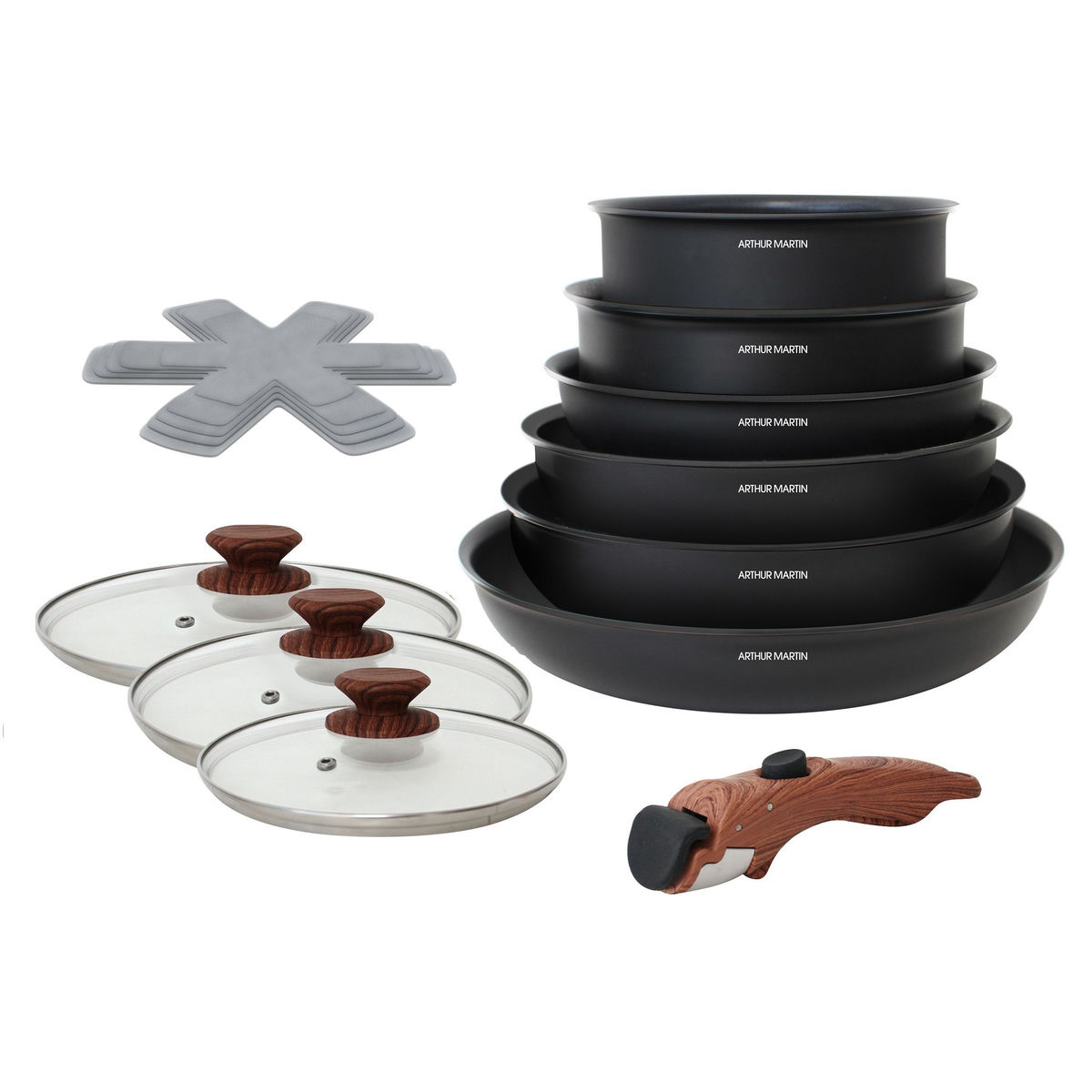 Arthur Martin Batterie de cuisine induction amovible 10 pièces + 5 protèges poêles