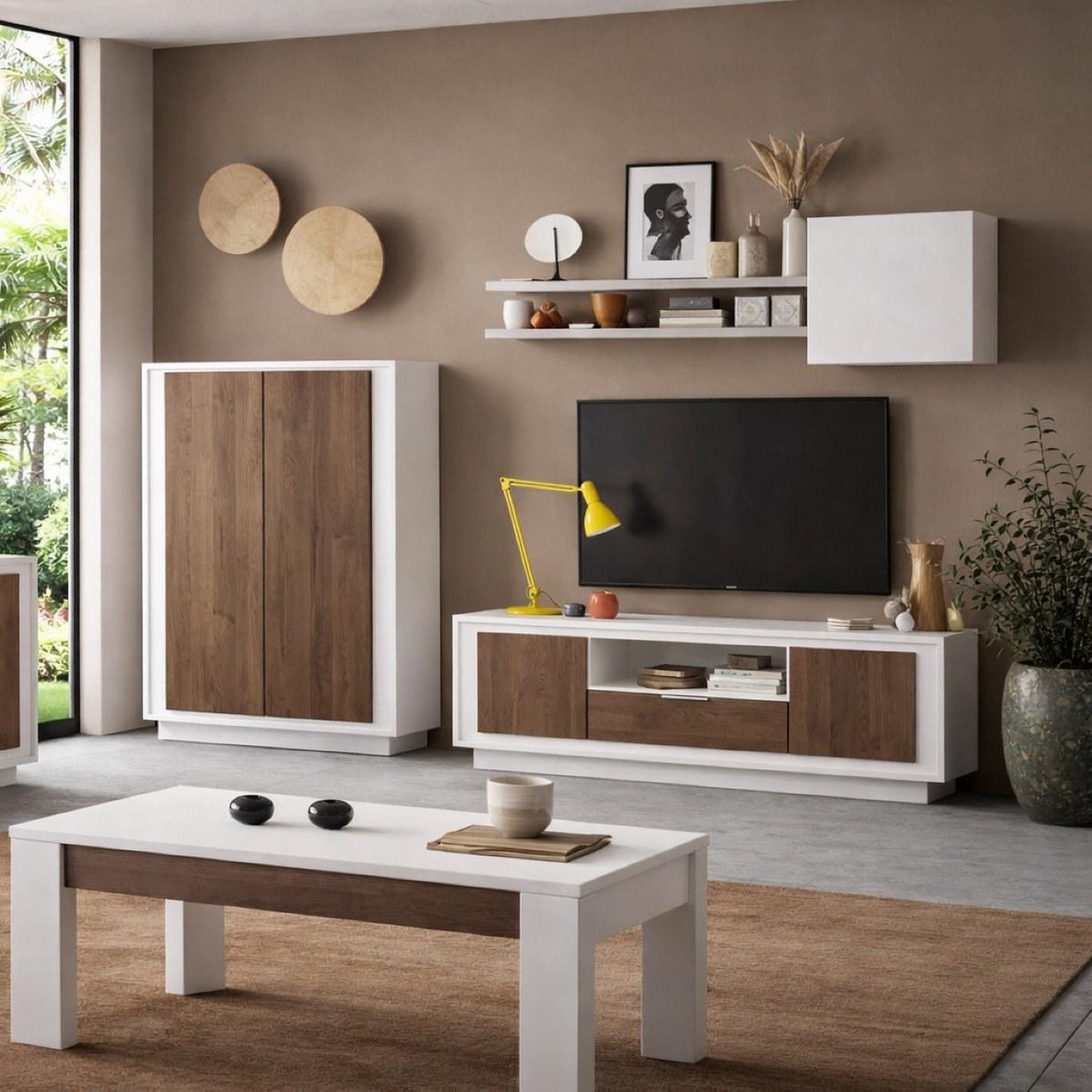 Voir la diapositive 5 : JLC KREATION Meuble tv contemporain 180cm blanc et noyer yori