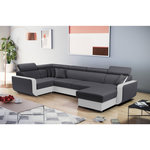 LISA DESIGN Dustin - canapé d'angle réversible panoramique en u - 7 places - convertible avec coffres - têtières réglables. Coloris disponibles : Bicolore