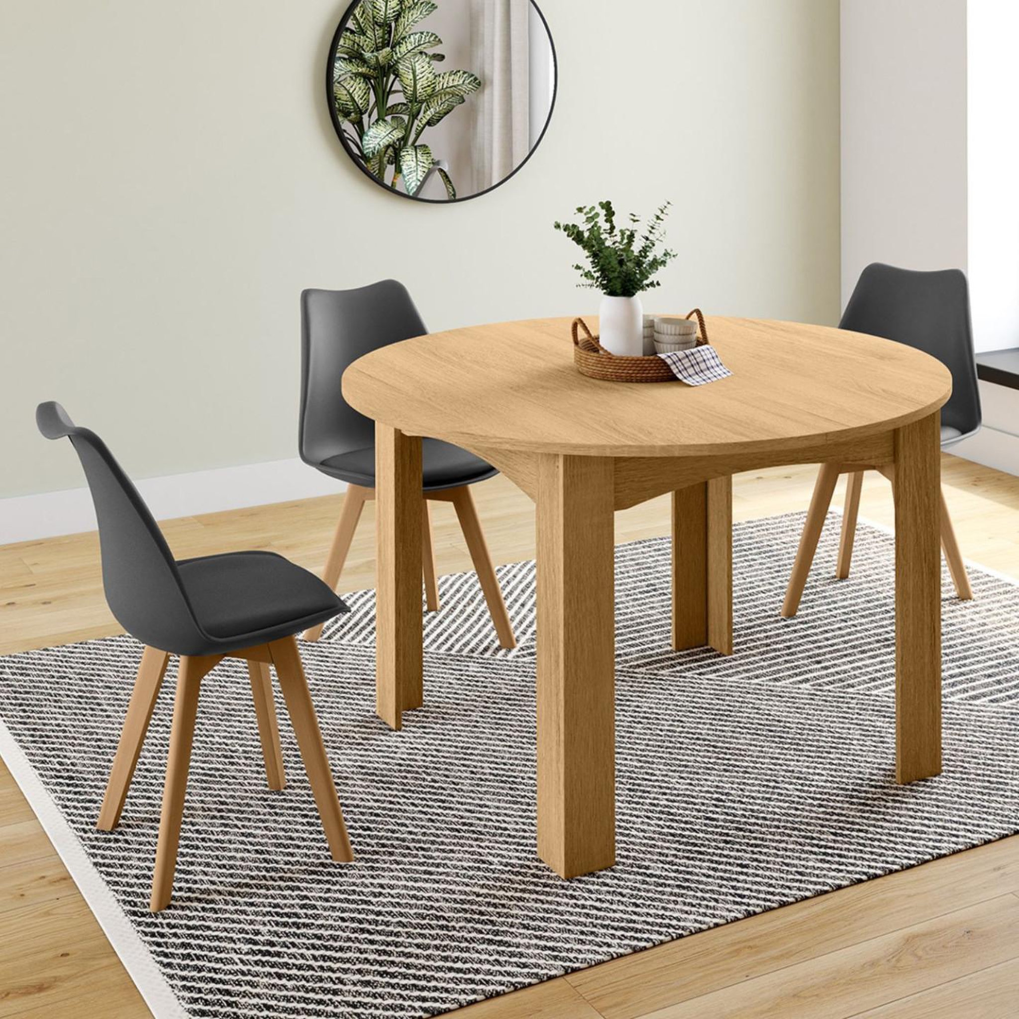 Voir la diapositive 4 : ID MARKET Table à manger extensible ronde dona 4-8 personnes façon hêtre 110-150 cm