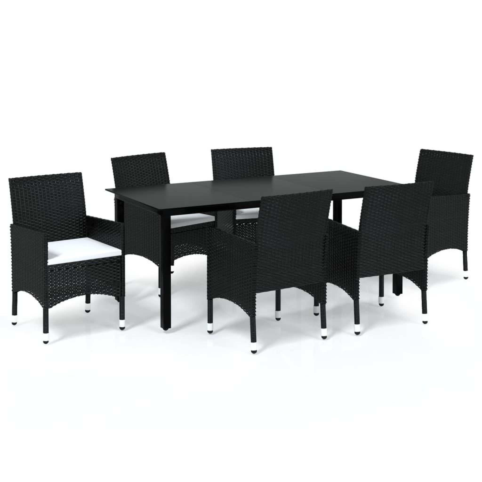Voir la diapositive 2 : VIDAXL Ensemble a manger de jardin coussins 7pcs Resine tressee Noir
