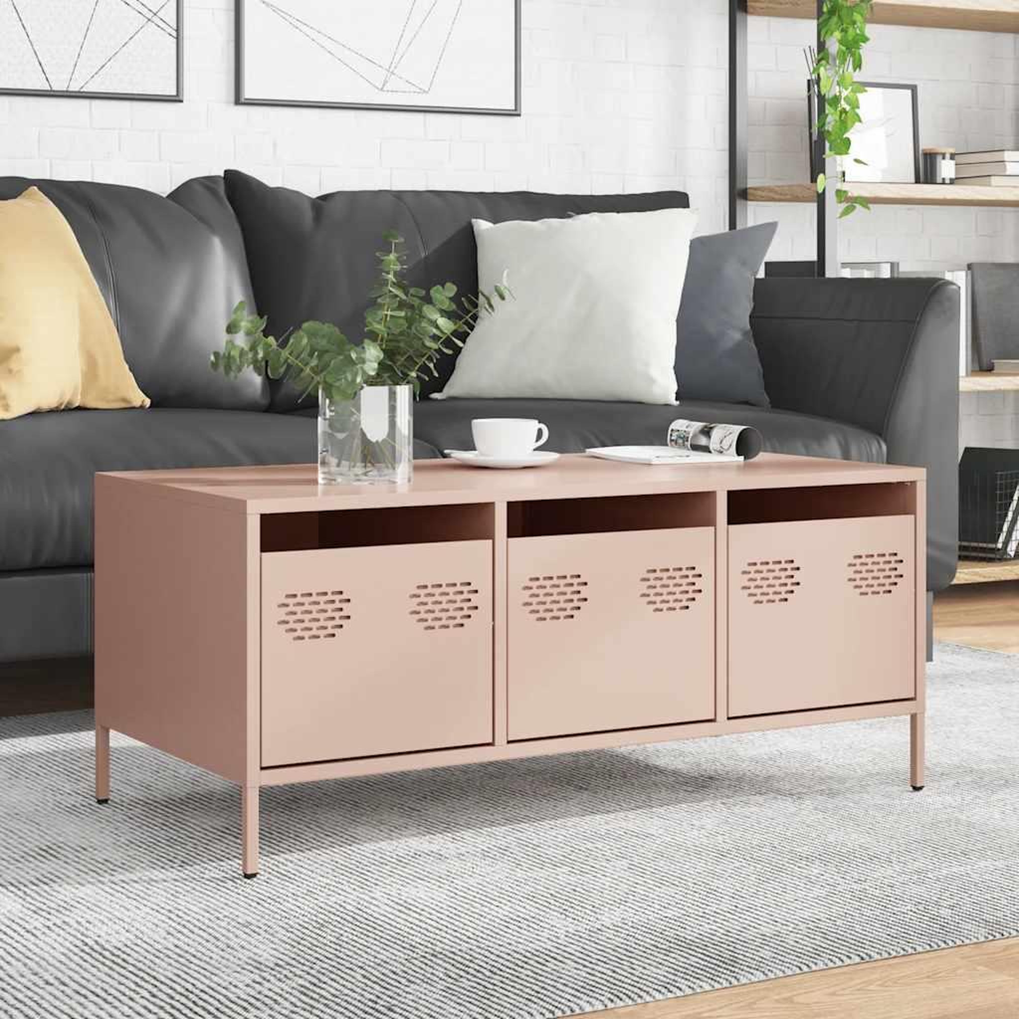 VIDAXL Table basse rose 101,5x50x43,5 cm acier lamine a froid