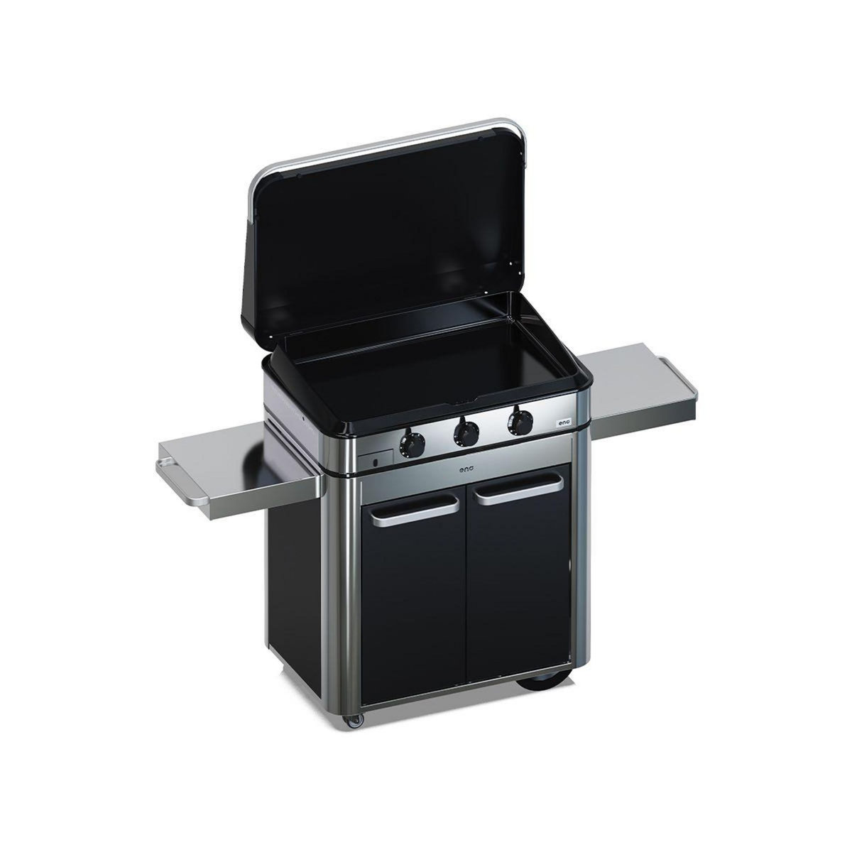 Eno Plancha gaz Combo Enosign 80 Inox et Noir 3 brûleurs sur chariot, 69x40 cm