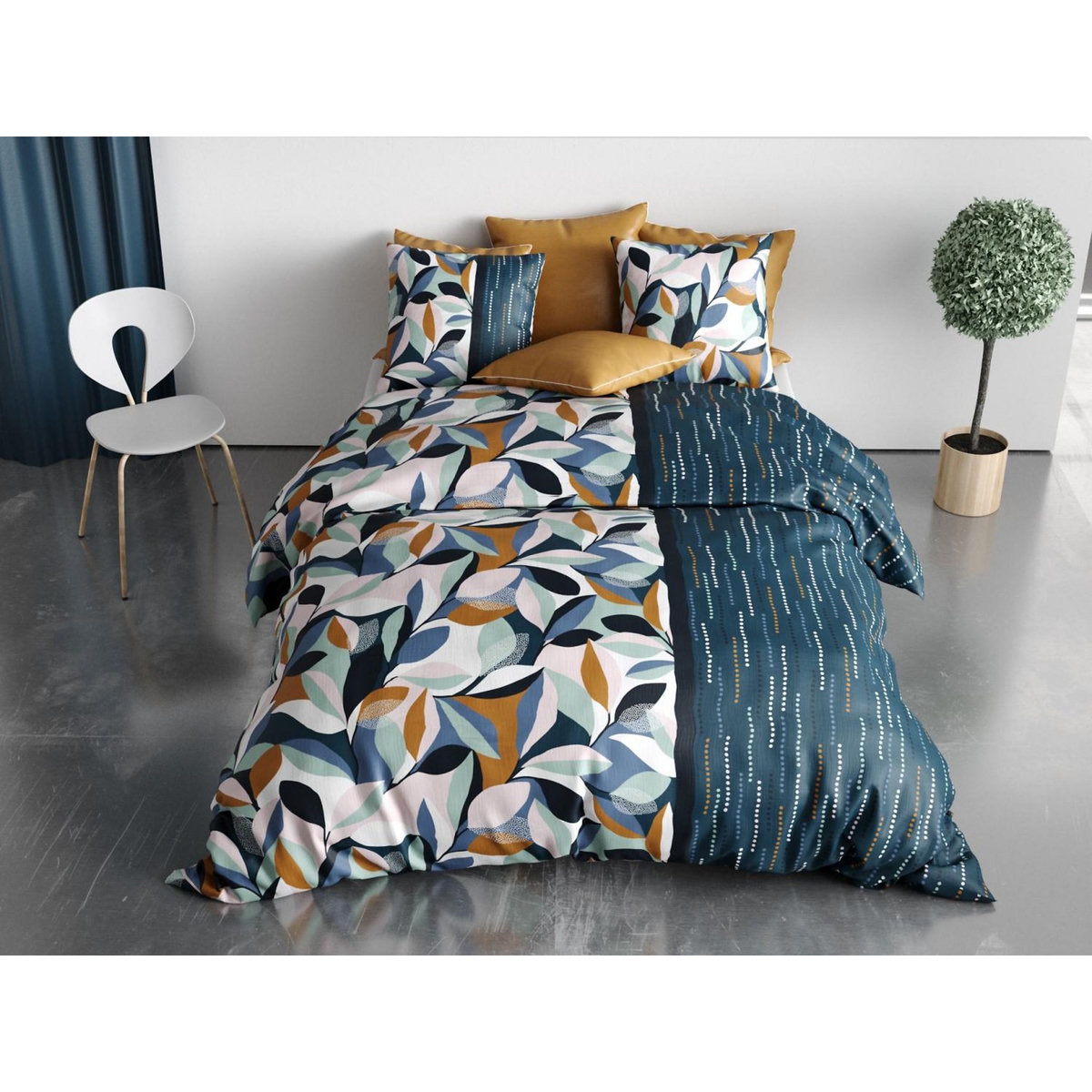 ATELIER DU COTON Parure housse de couette 100% coton 57 fils floris