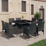 VIDAXL Ensemble a Manger de jardin 9 pcs Resine tressee et verre Noir