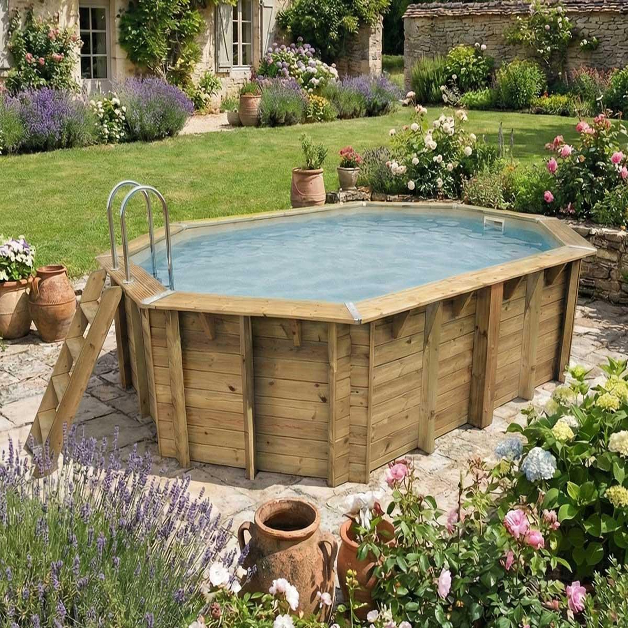 Voir la diapositive 2 : Ubbink Piscine bois azura 6,10 x 4,00 x 1,20 m - liner beige - ubbink