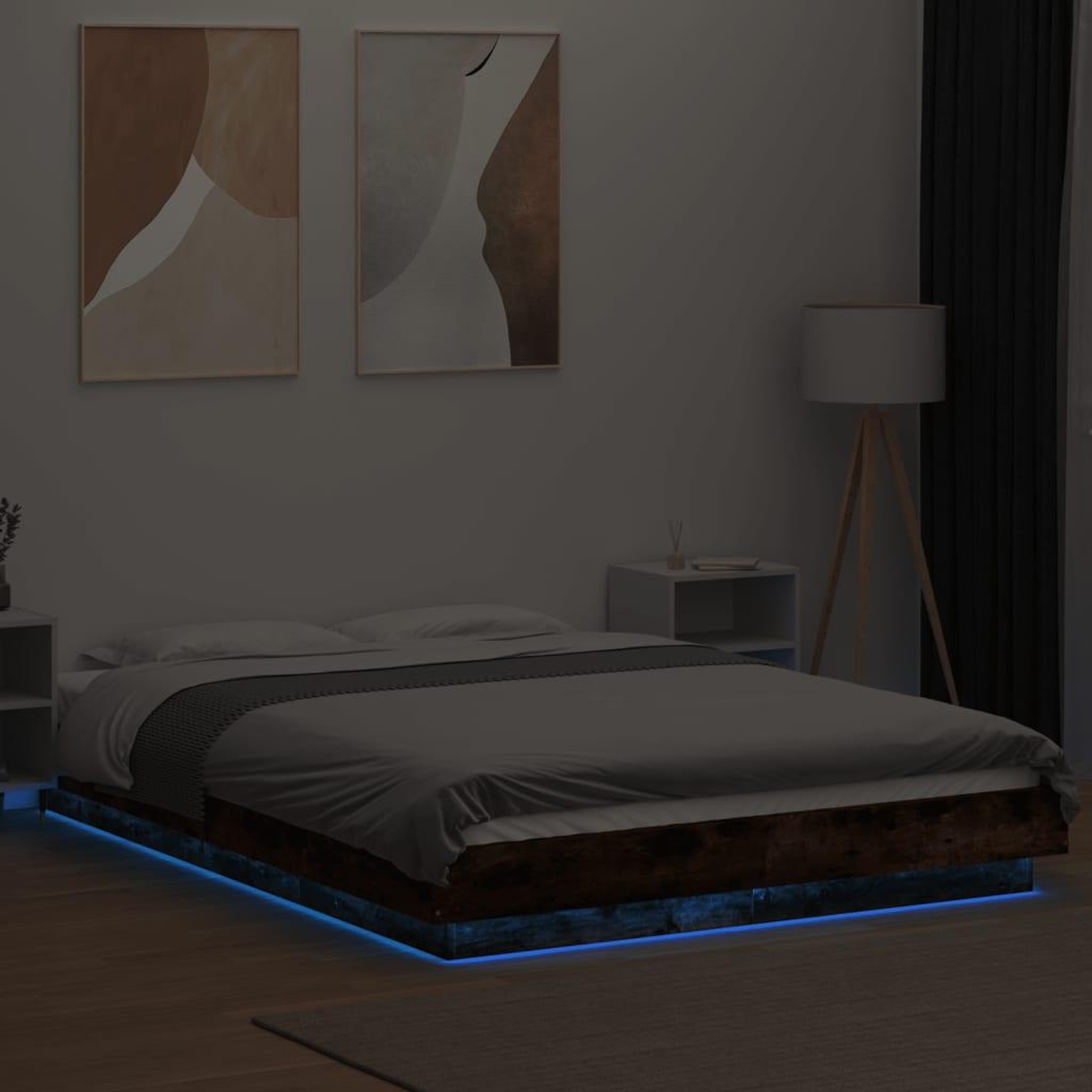 Voir la diapositive 4 : VIDAXL Cadre de lit et lumieres LED sans matelas chene fume 120x190cm