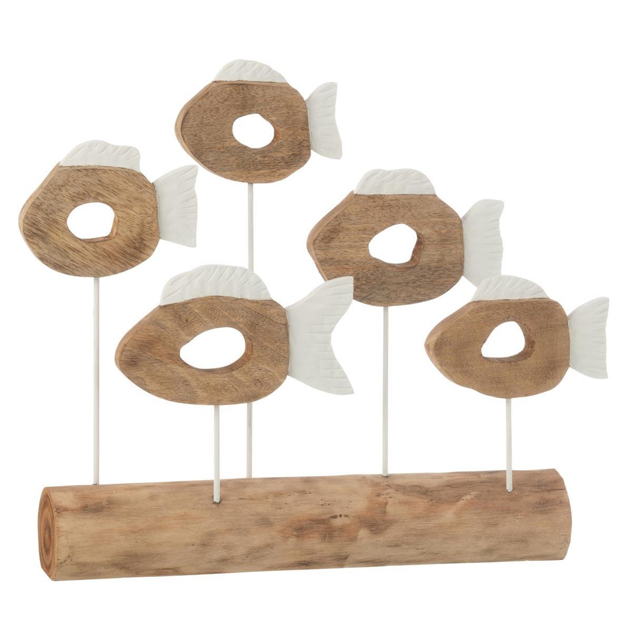 J-LINE Statue 5 poissons sur pied en bois  vernon  53cm naturel