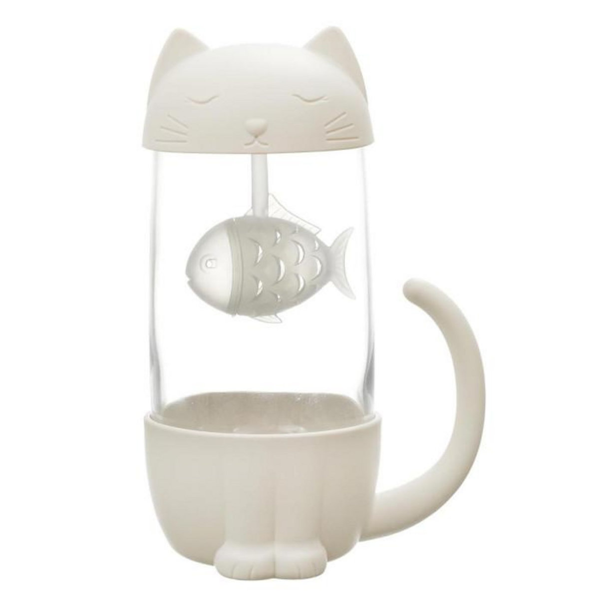 Paris Prix Mug Infuseur à Thé  Poisson Chat  30cl Blanc