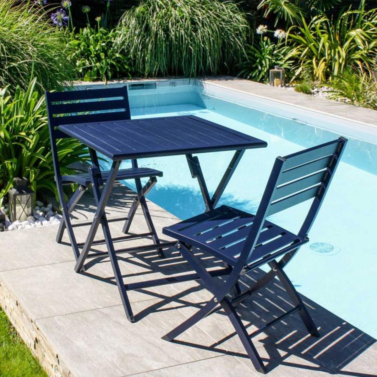 Paris Prix Lot de 2 Chaises de Jardin Pliantes  Marius  82cm Bleu Marine