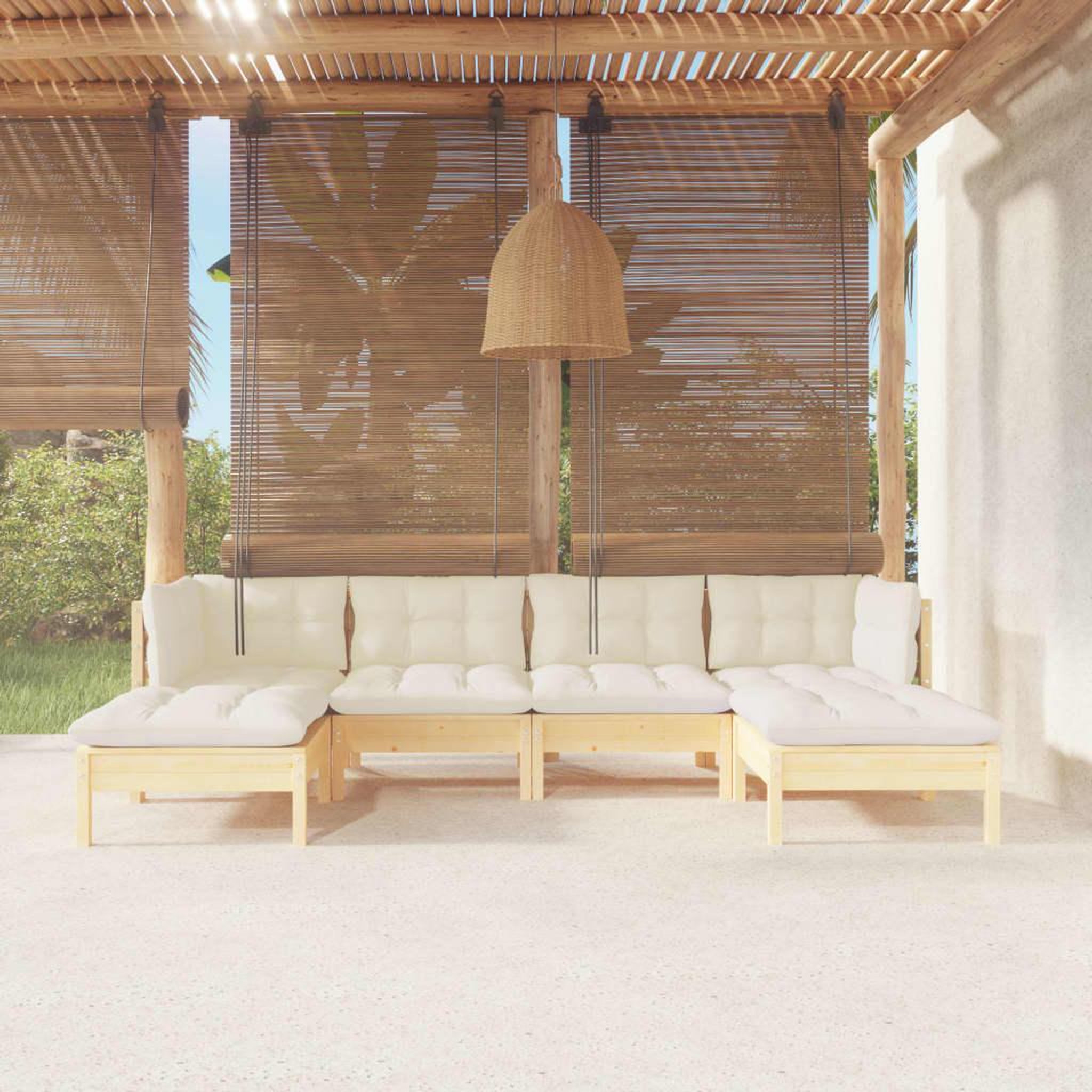 Voir la diapositive 1 : VIDAXL Salon de jardin 6 pcs avec coussins creme bois de pin