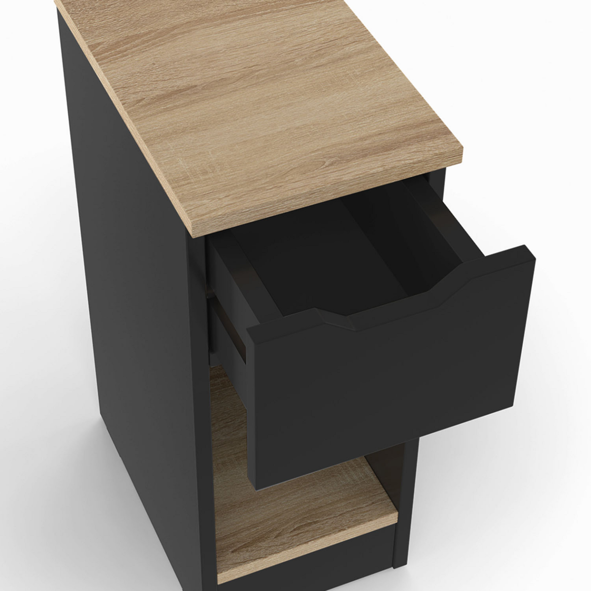 ID MARKET Lot de 2 tables de chevet ANOUK 1 tiroir avec niche noir et bois