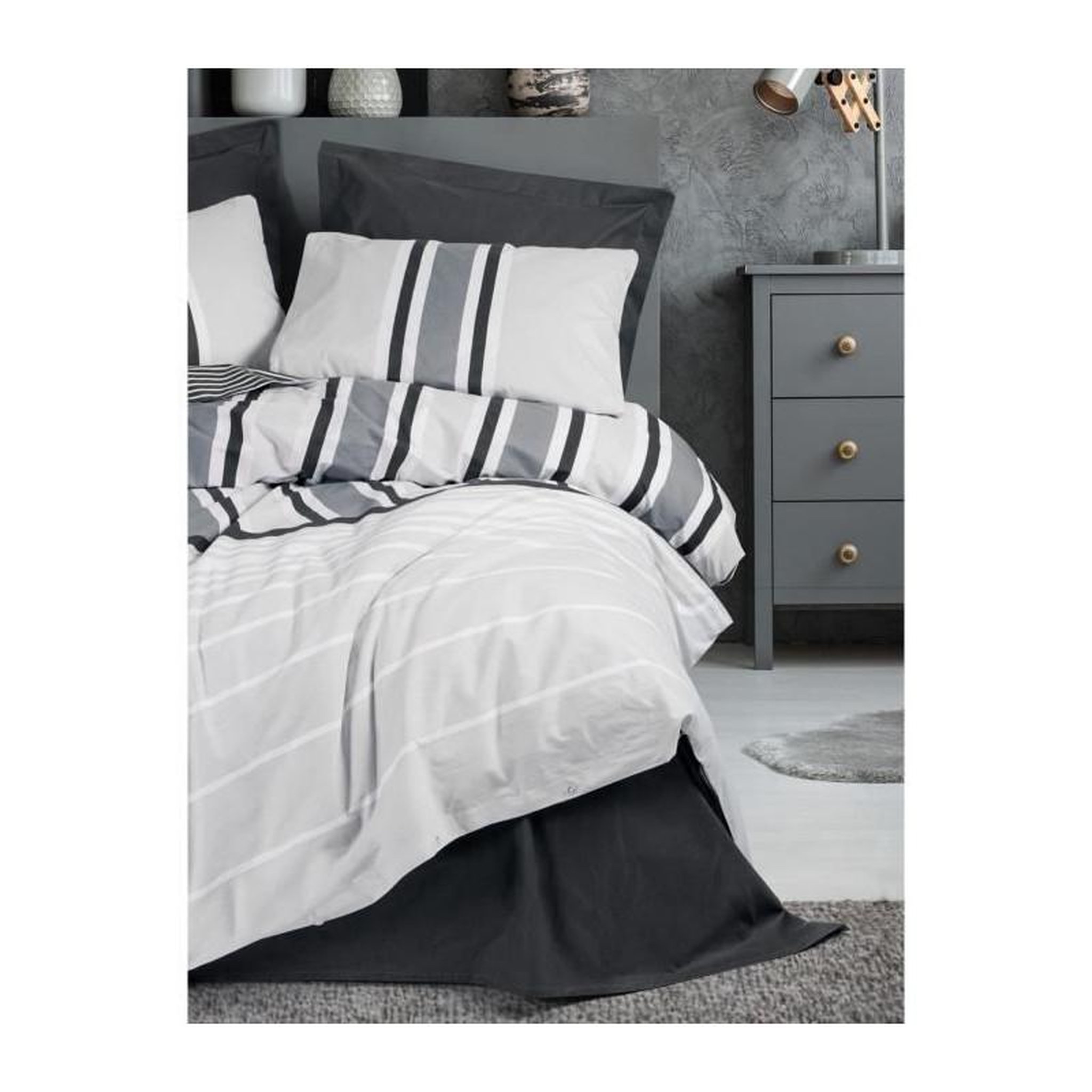 Voir la diapositive 3 : GENERIQUE Parure de lit - 129CTN64488 - 1 housse de couette 220 x 240 cm + 2 taies d'oreiller 60 x 60 cm - 100% coton ranforcé - Anthraci