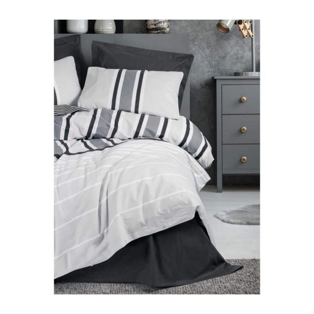 GENERIQUE Parure de lit - 129CTN64488 - 1 housse de couette 220 x 240 cm + 2 taies d'oreiller 60 x 60 cm - 100% coton ranforcé - Anthraci