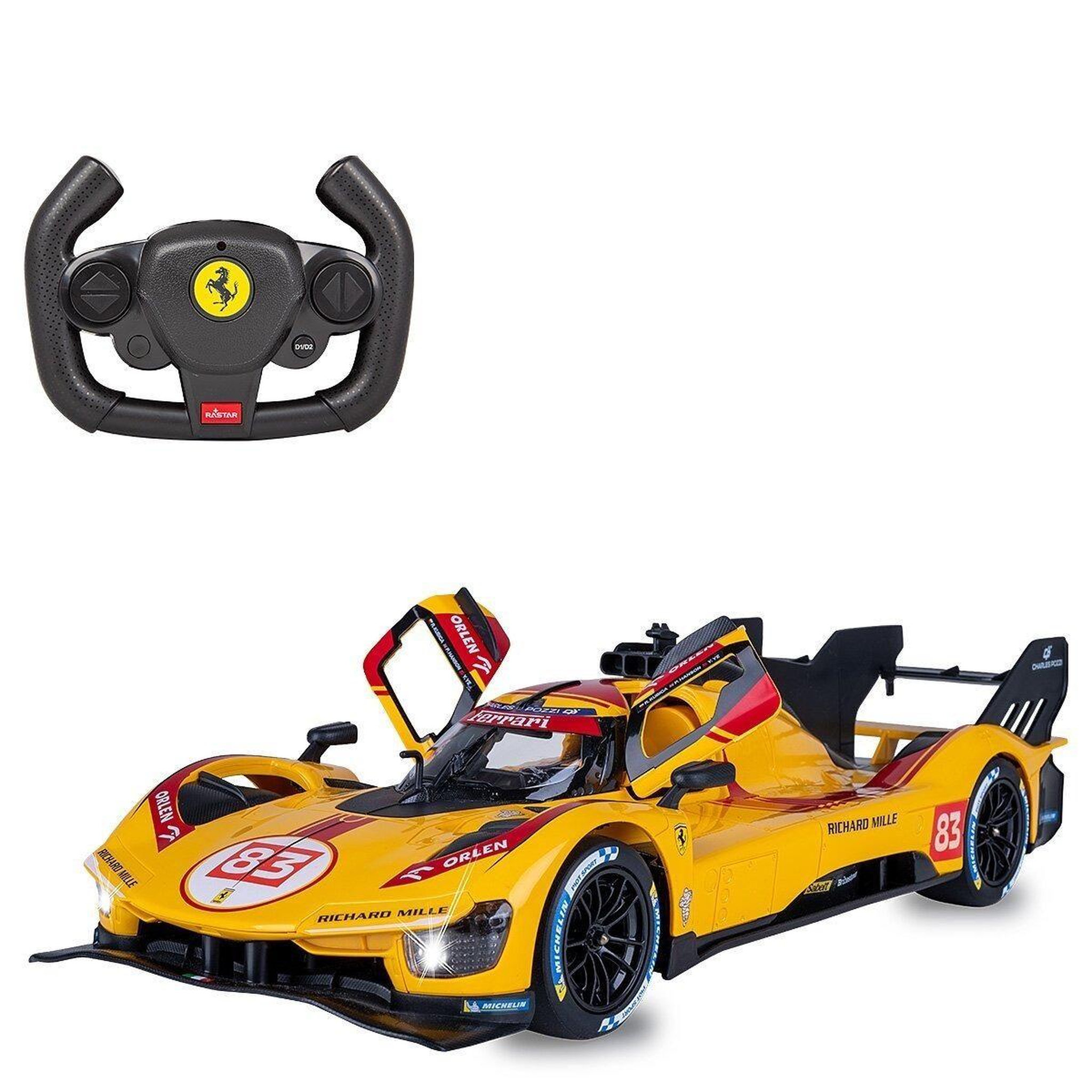 Jamara Voiture télécommandée ferrari 499p-n83 1:14 jaune 2,4ghz porte manuelle