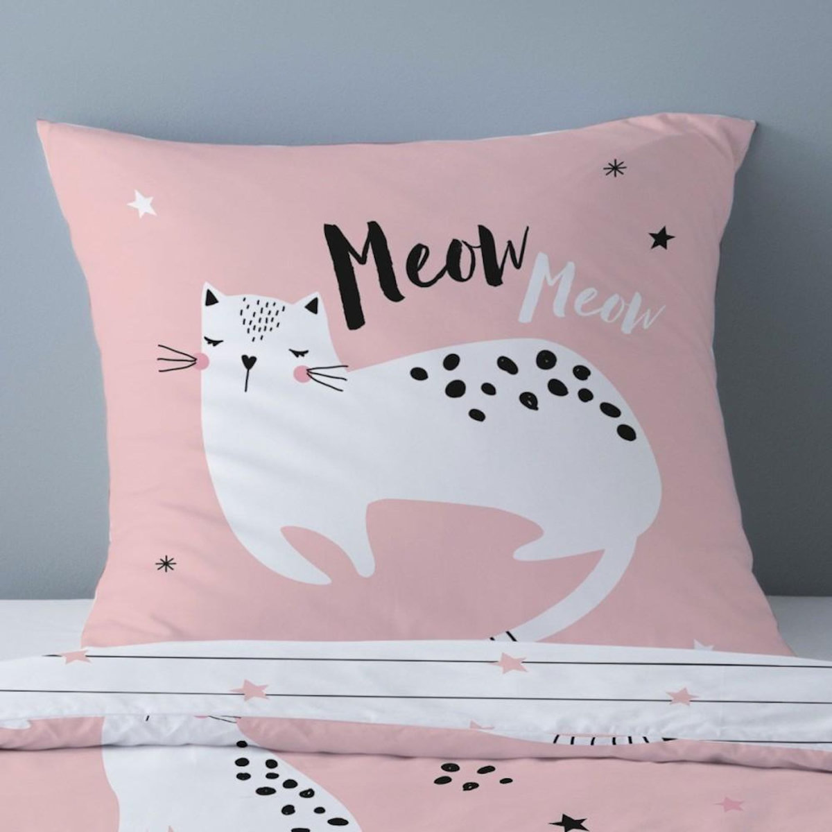 Dourev Housse de couette 140x200 Chaton + 1 taie d'oreiller