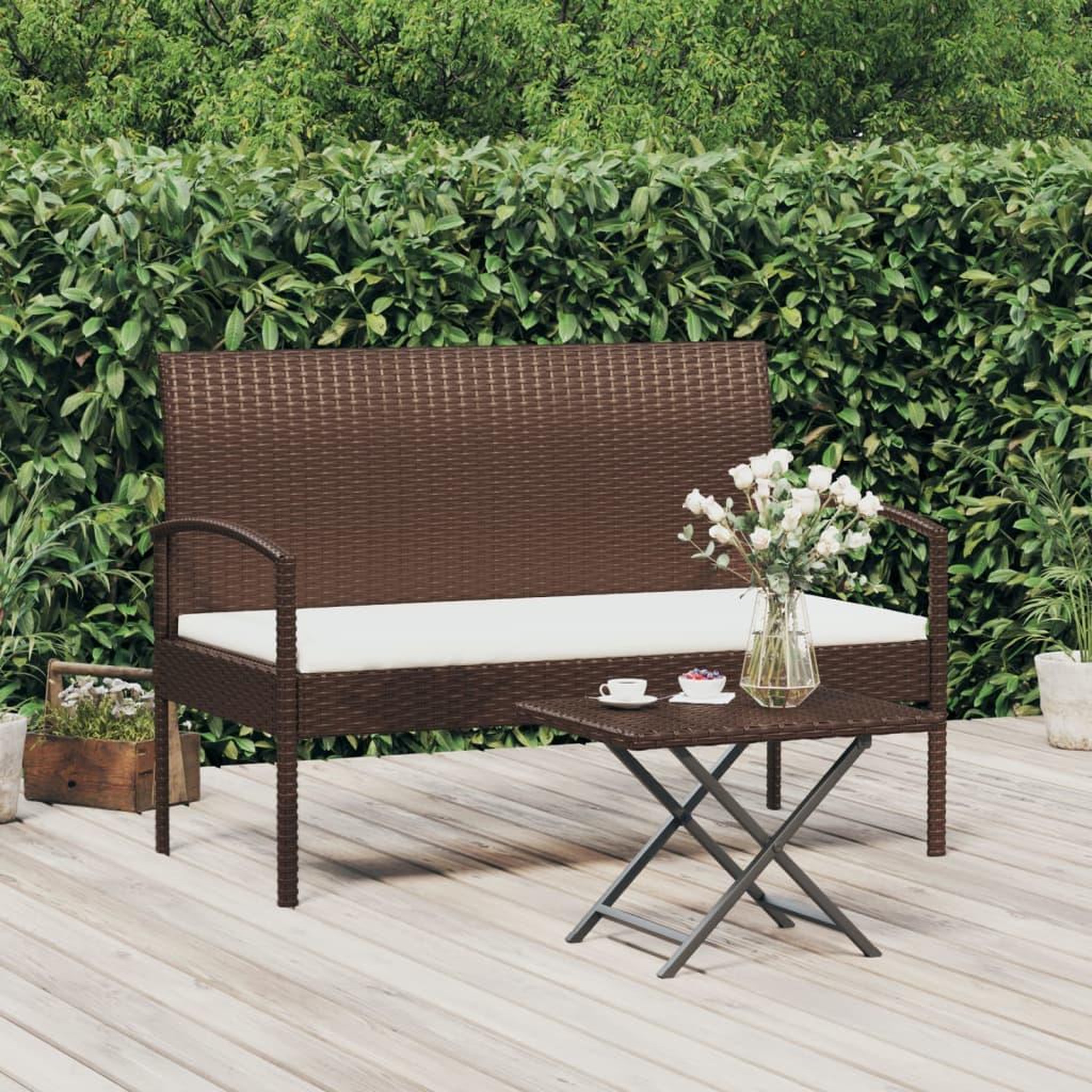 VIDAXL Banc de jardin avec coussin marron 105 cm resine tressee
