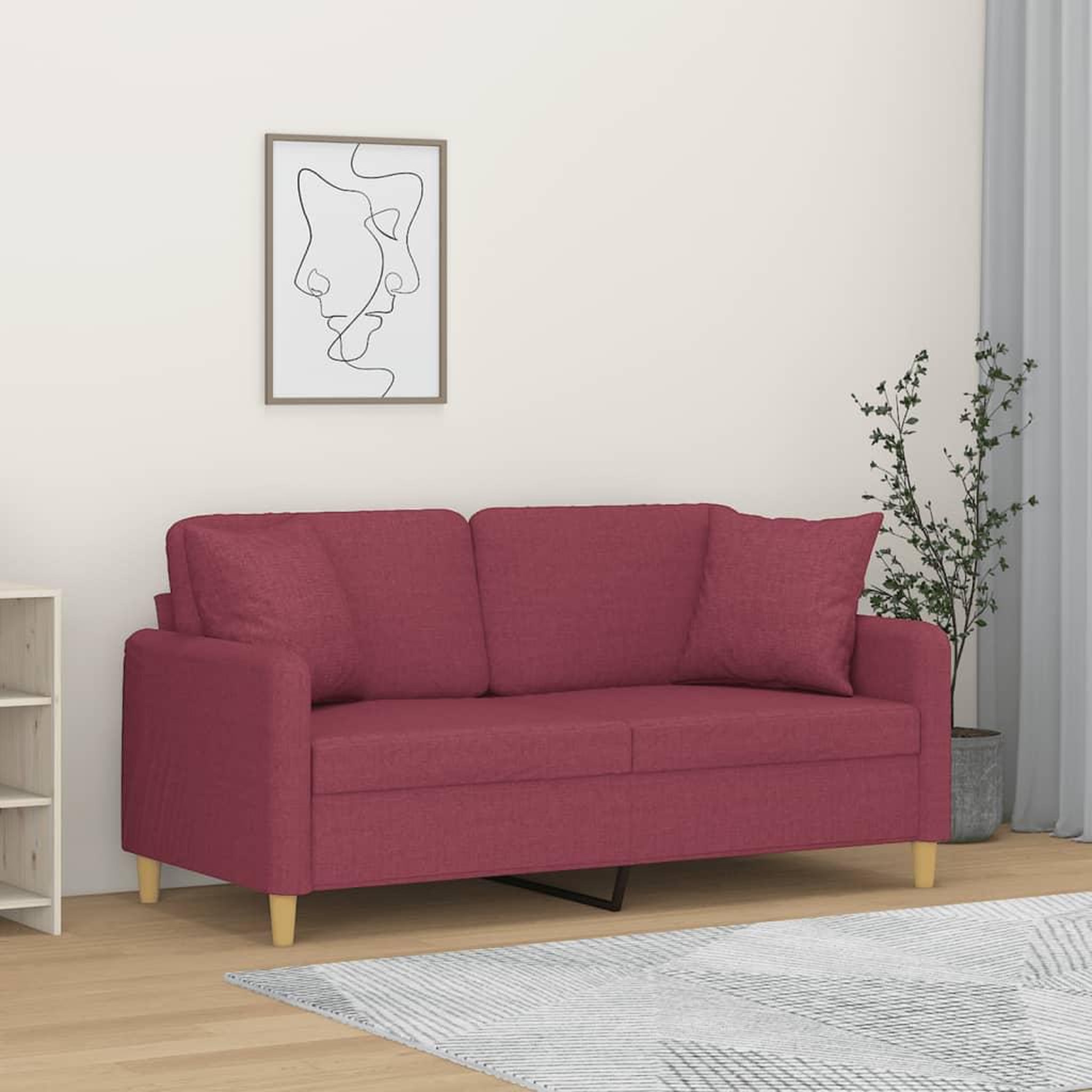 VIDAXL Canape 2 places avec oreillers bordeaux 140 cm tissu