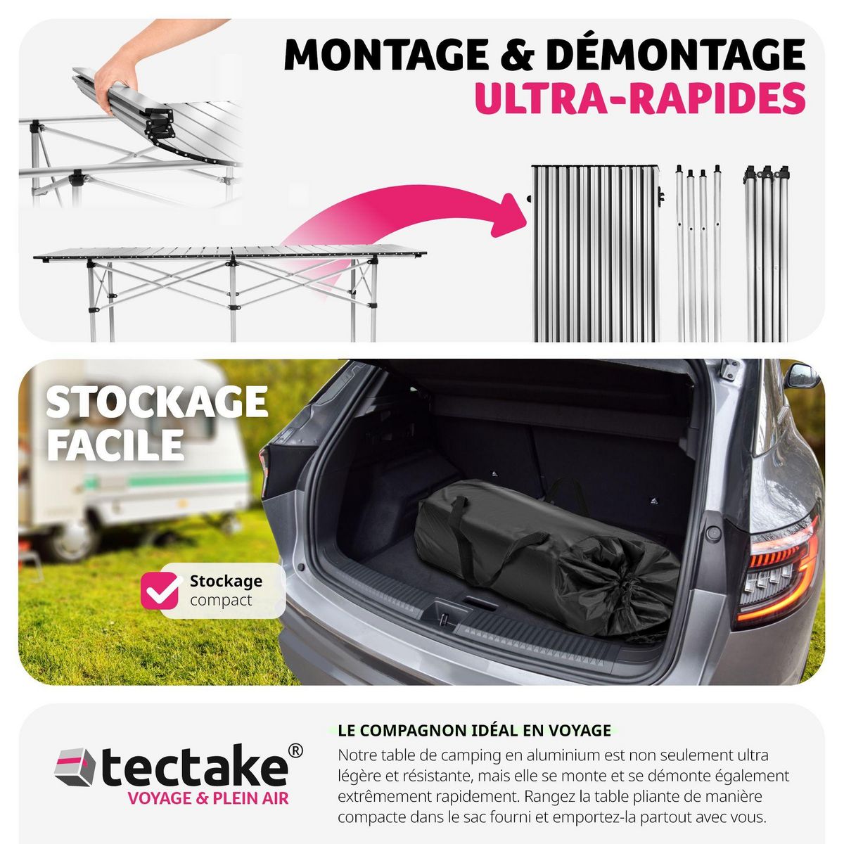 tectake Table de camping pliable gris