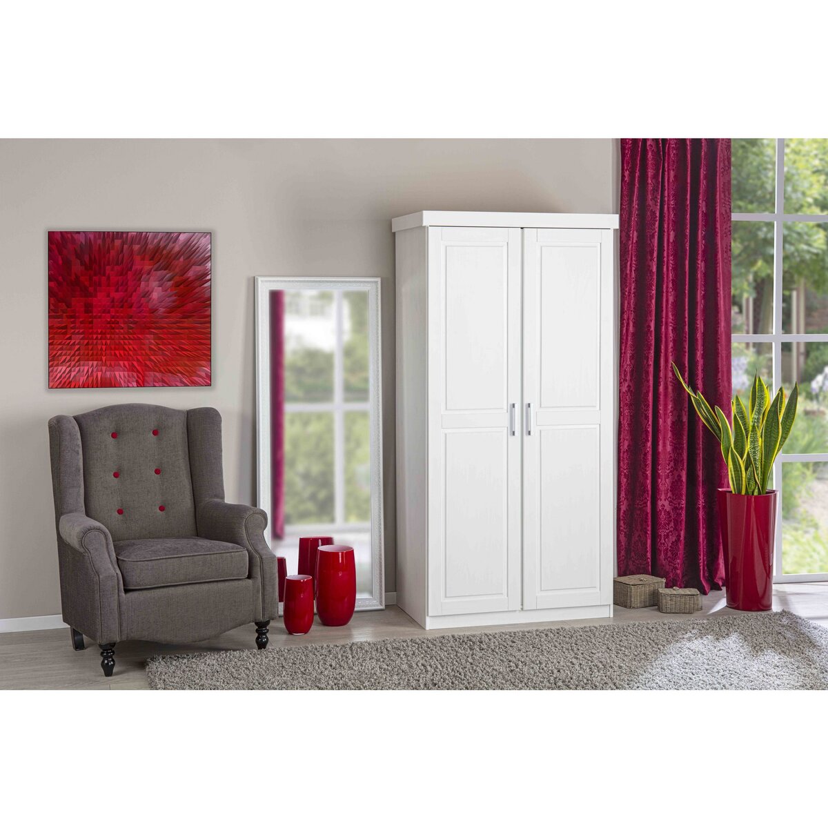 Armoire de chambre 2 portes avec penderie en pin massif blanc ULLI