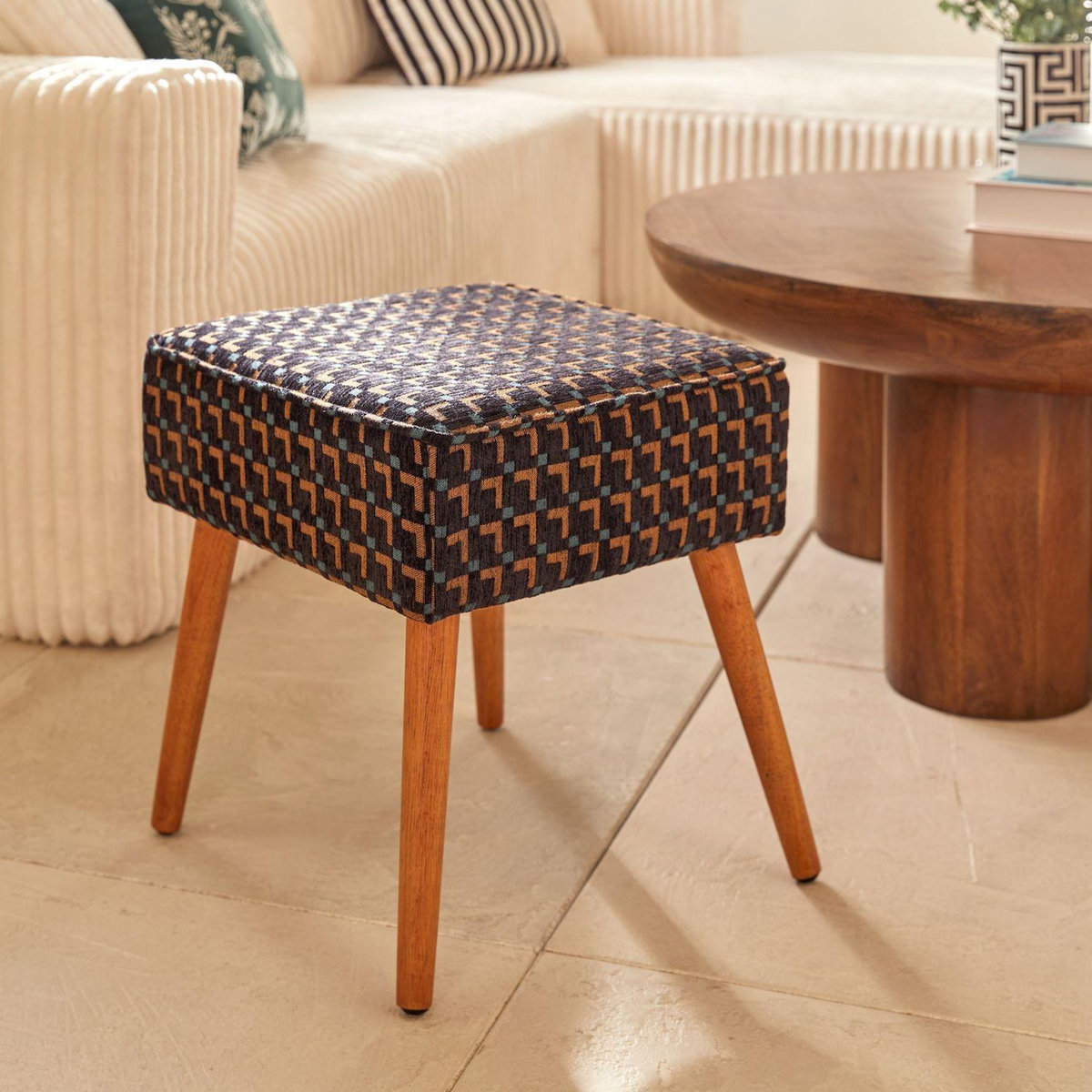ATMOSPHERA Tabouret d'appoint en tissu jacquard CHIARA