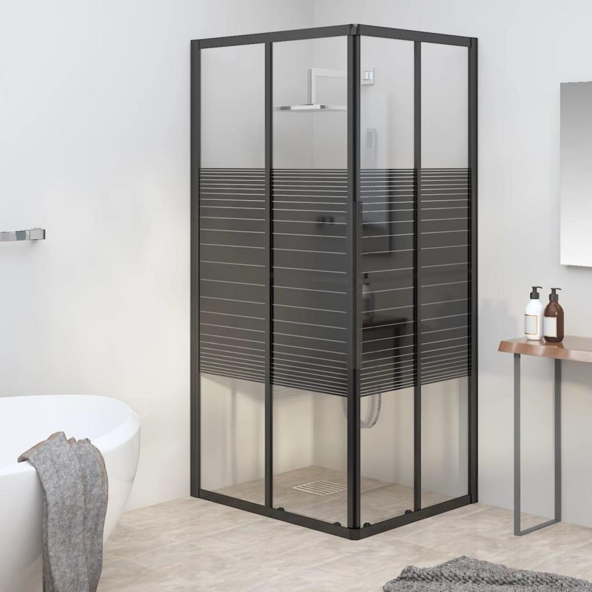 VIDAXL Cabine de douche a rayures ESG 80x70x180 cm Noir