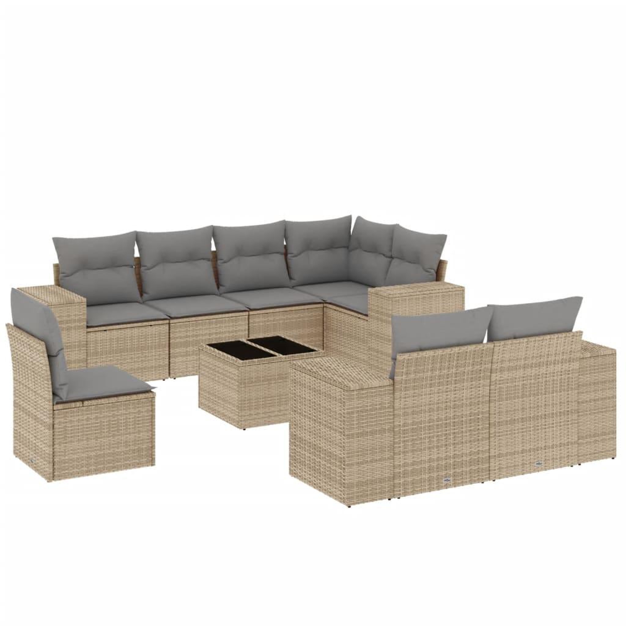 Voir la diapositive 2 : VIDAXL Salon de jardin avec coussins 9 pcs beige resine tressee