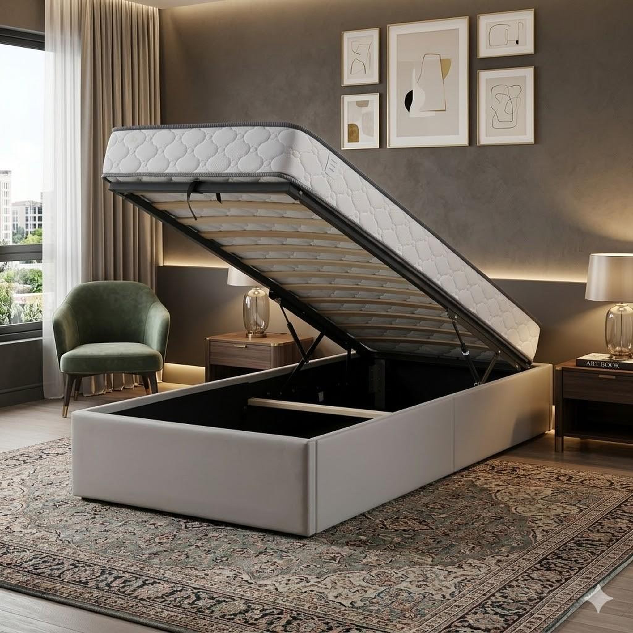 Voir la diapositive 1 : KING OF DREAMS Ensemble Lit Coffre et Matelas  Soutien Très Ferme Haute