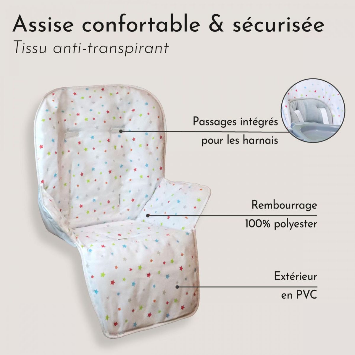 Monsieur Bébé Housse d'assise pour chaise haute bébé enfant gamme Ptit - Cléo