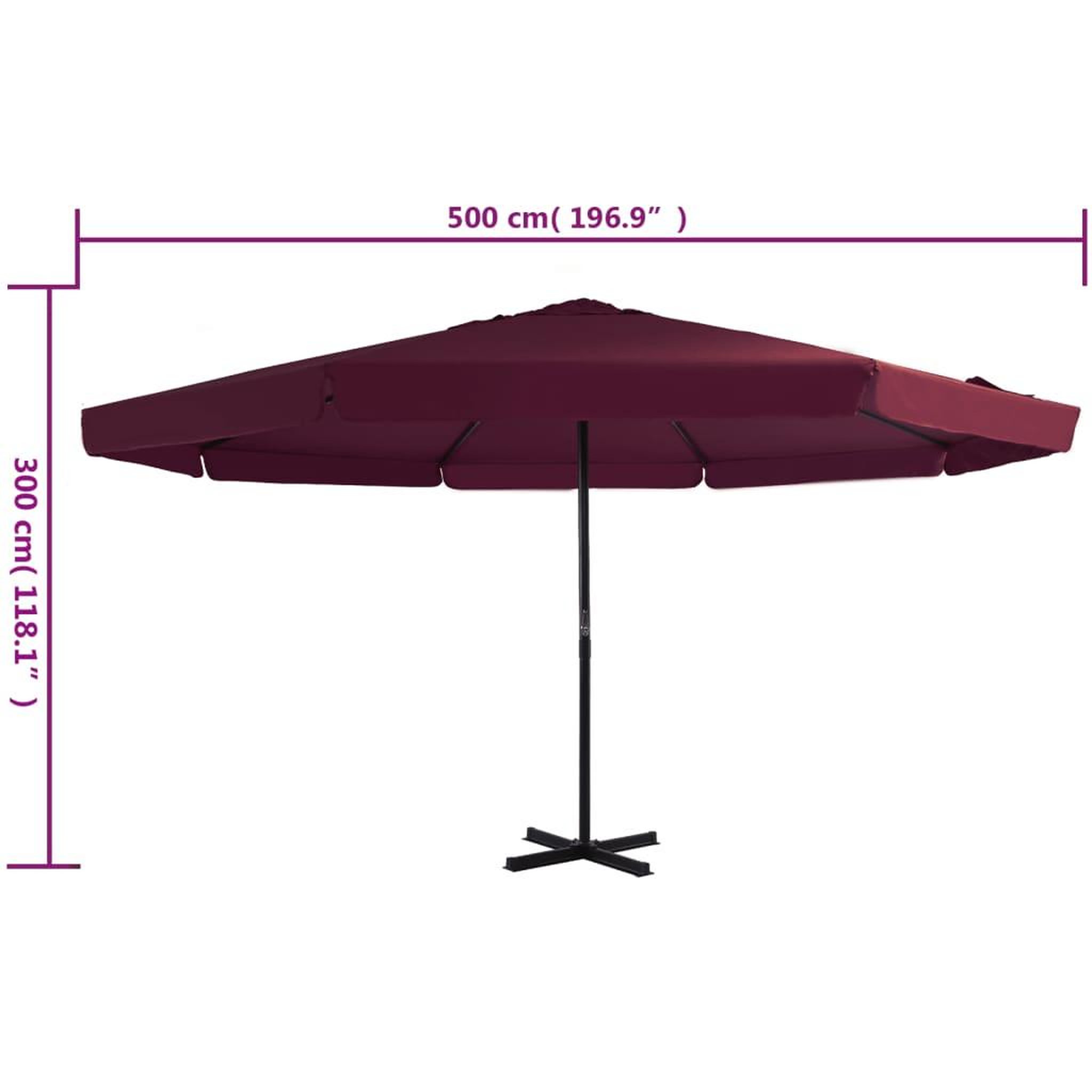 Voir la diapositive 6 : VIDAXL Parasol d'exterieur avec mat en aluminium 500 cm rouge bordeaux