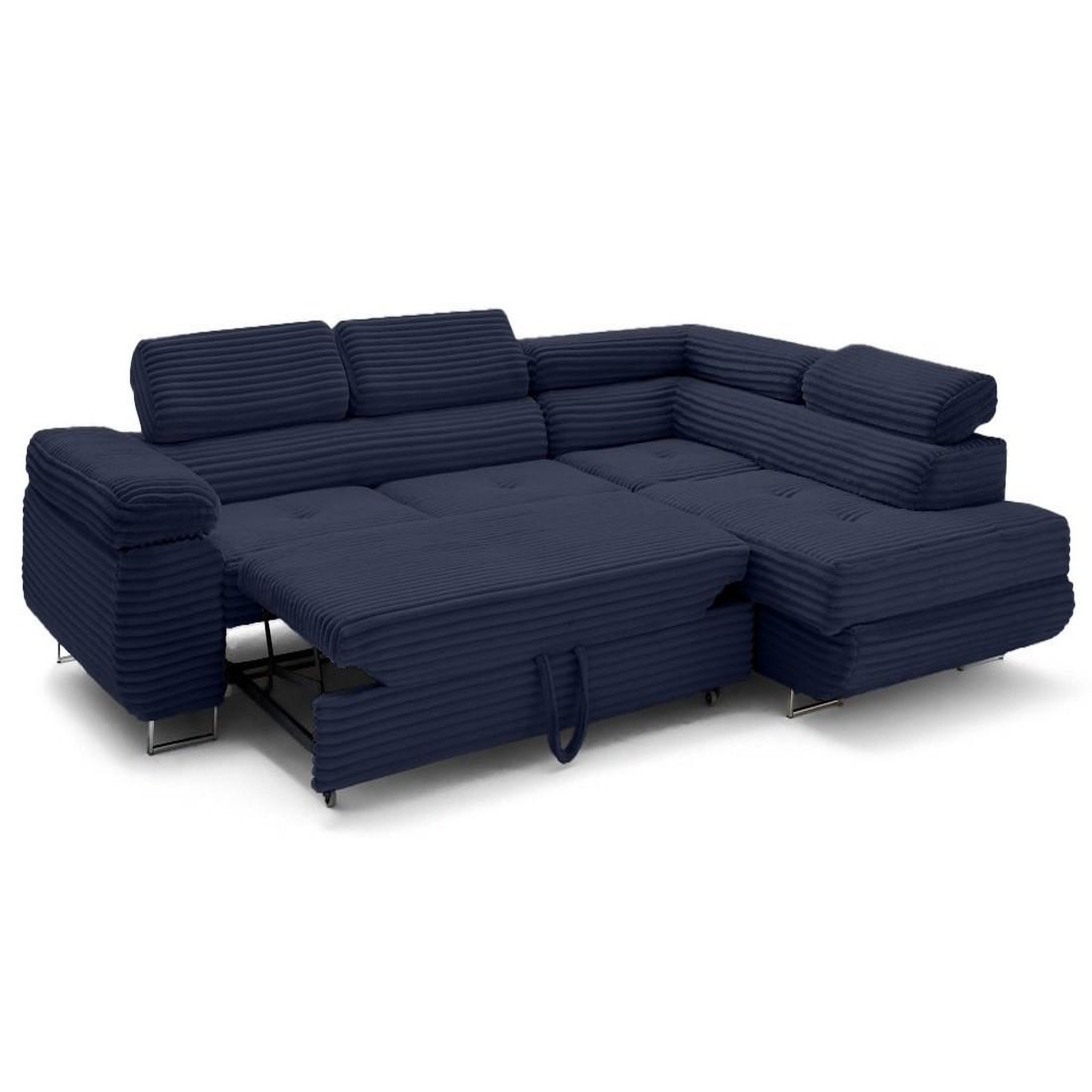 Voir la diapositive 5 : LISA DESIGN Zaria - canapé d'angle droit 5 places convertible avec coffre et têtières en velours côtelé grosses côtes