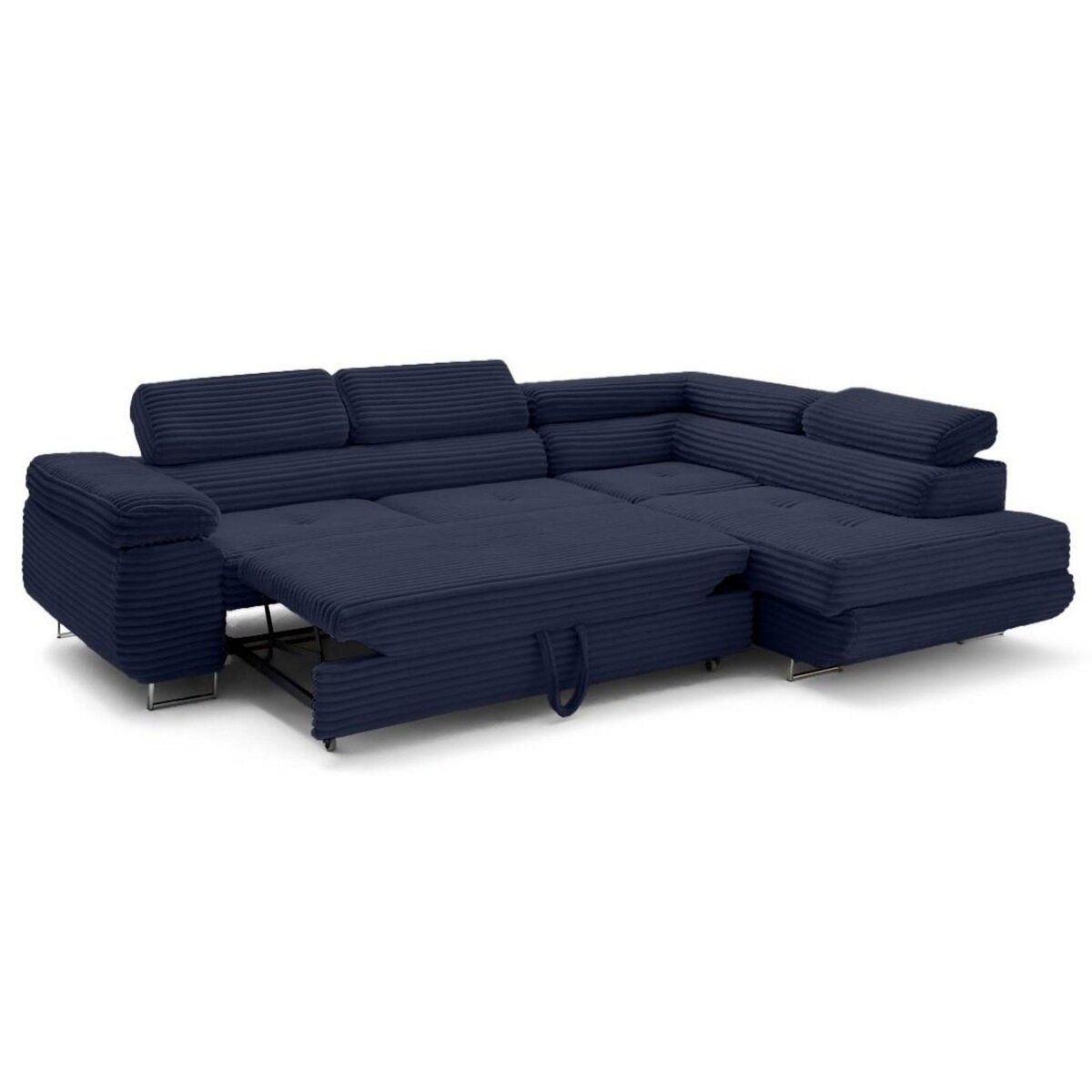 LISA DESIGN Zaria - canapé d'angle droit 5 places convertible avec coffre et têtières en velours côtelé grosses côtes