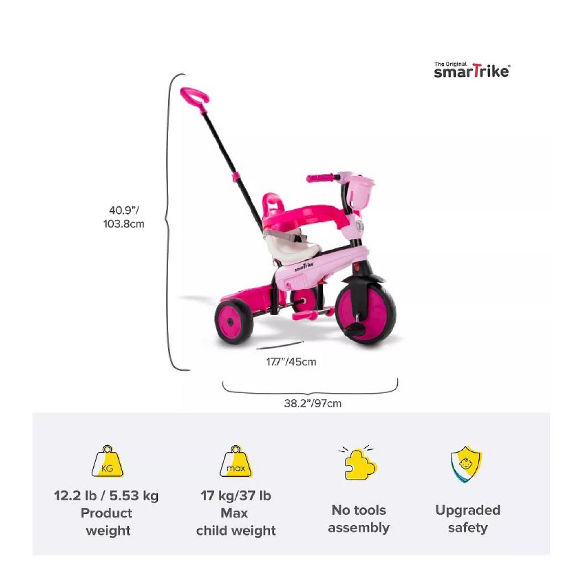 Voir la diapositive 2 : SMARTRIKE Tricycle Breeze rose evolutif