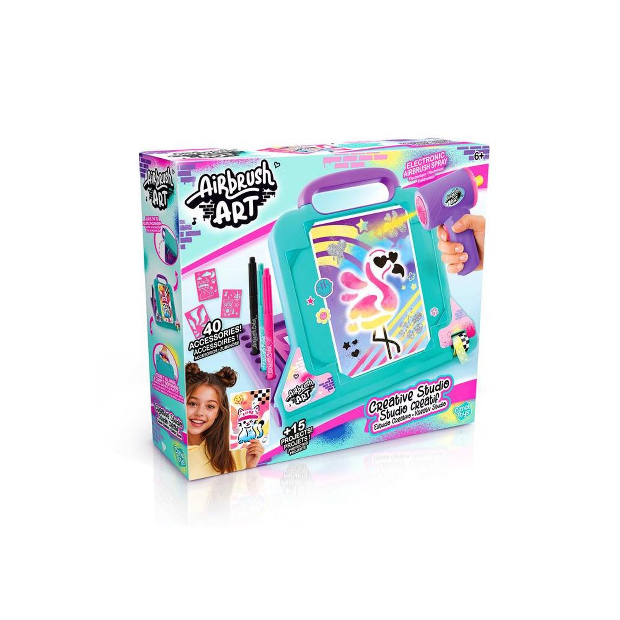 Kit studio d'art à l'aérographe électronique avec spray, marqueurs, pochoirs et cartes