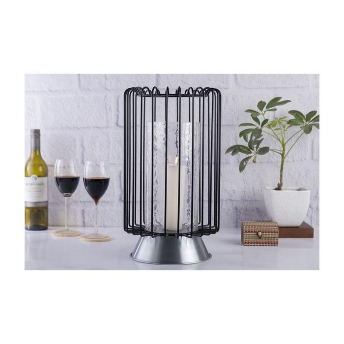 Paris Prix Bougeoir Rond Déco  Malibu  40cm Noir & Argent