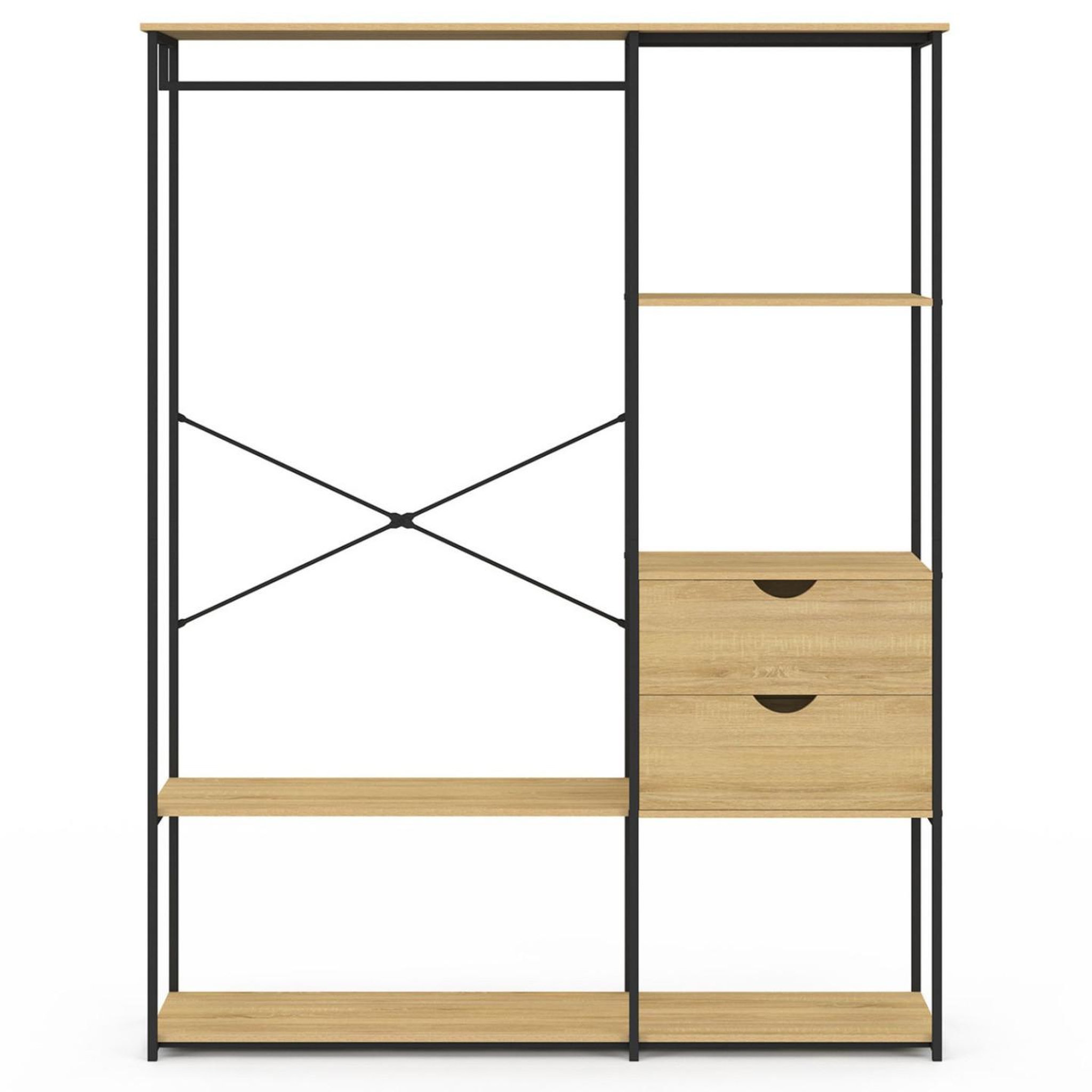 Voir la diapositive 3 : ID MARKET Dressing penderie avec étagères et 2 tiroirs l. 130 cm detroit design industriel