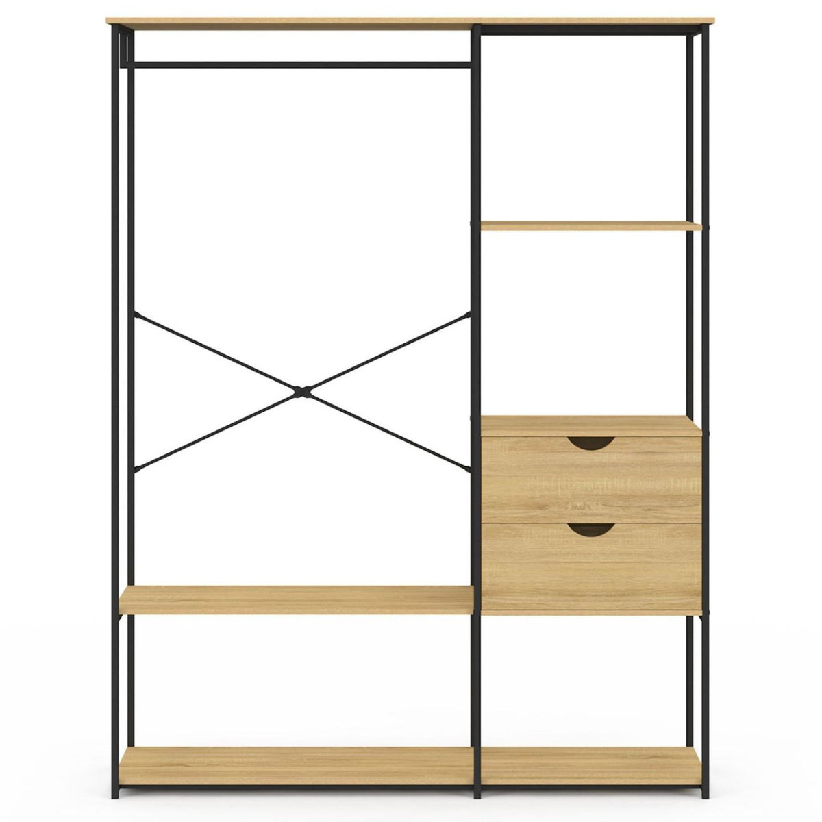 ID MARKET Dressing penderie avec étagères et 2 tiroirs L. 130 cm DETROIT design industriel