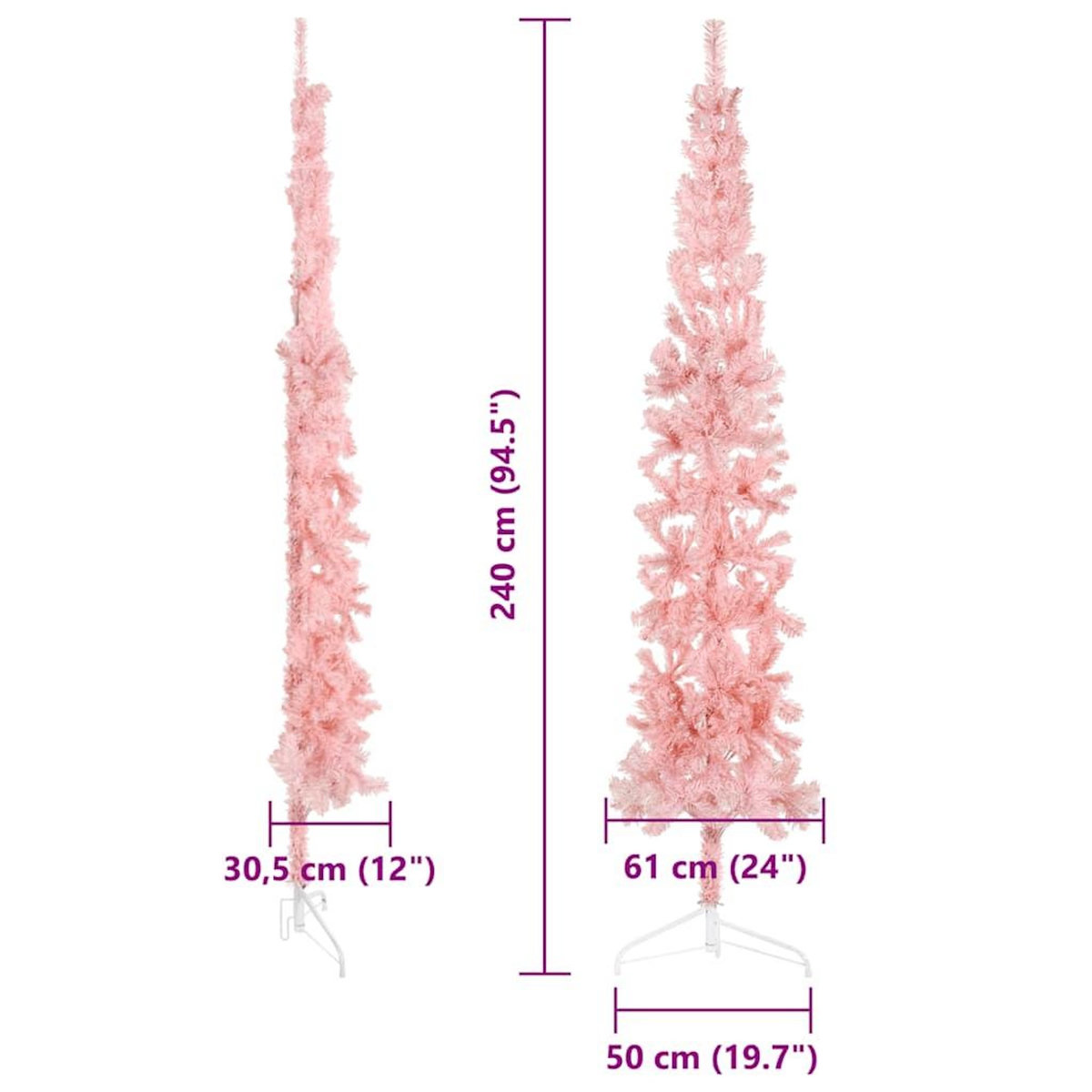 VIDAXL Demi sapin de Noël artificiel mince avec support Rose 240 cm